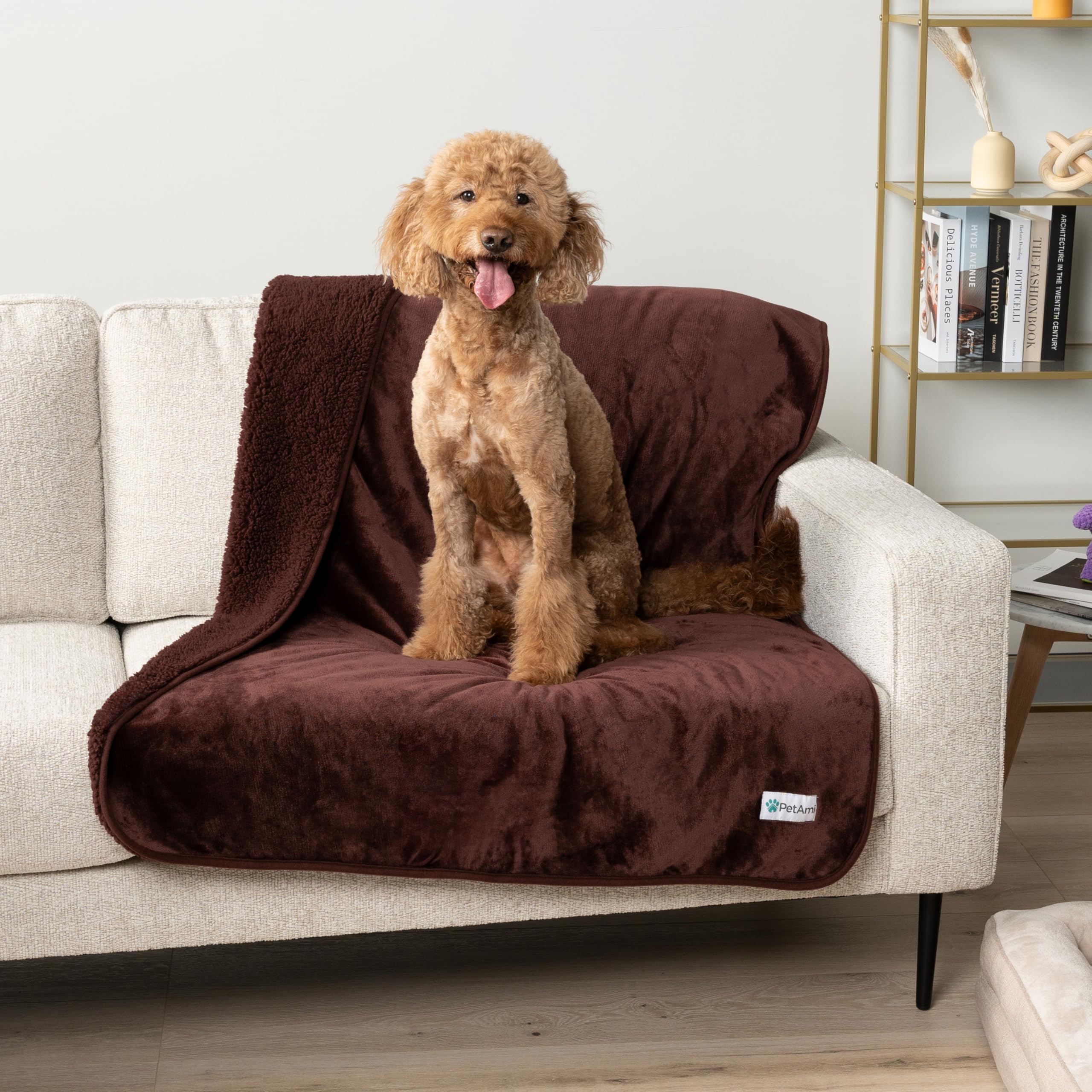 Petami Waterproof Dog Blanket For Medium Large Dogs, Pee Proof Pet Blanket For Bed Couch, Reversible Water Proof Blanket For Puppy Indoor Cat, Soft Dog Pee Crate Cover Washable, 60X80 Brown