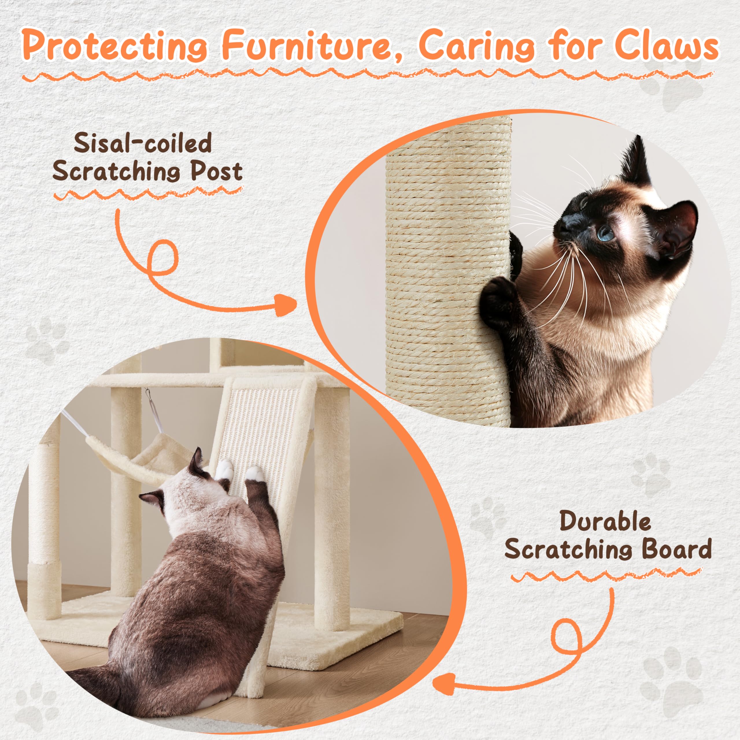 Yaheetech Extra Large Cat Tree Condo 63.5in Beige Plush & Sisal with Scratching Post & Hammock, Model YT-00093597-63