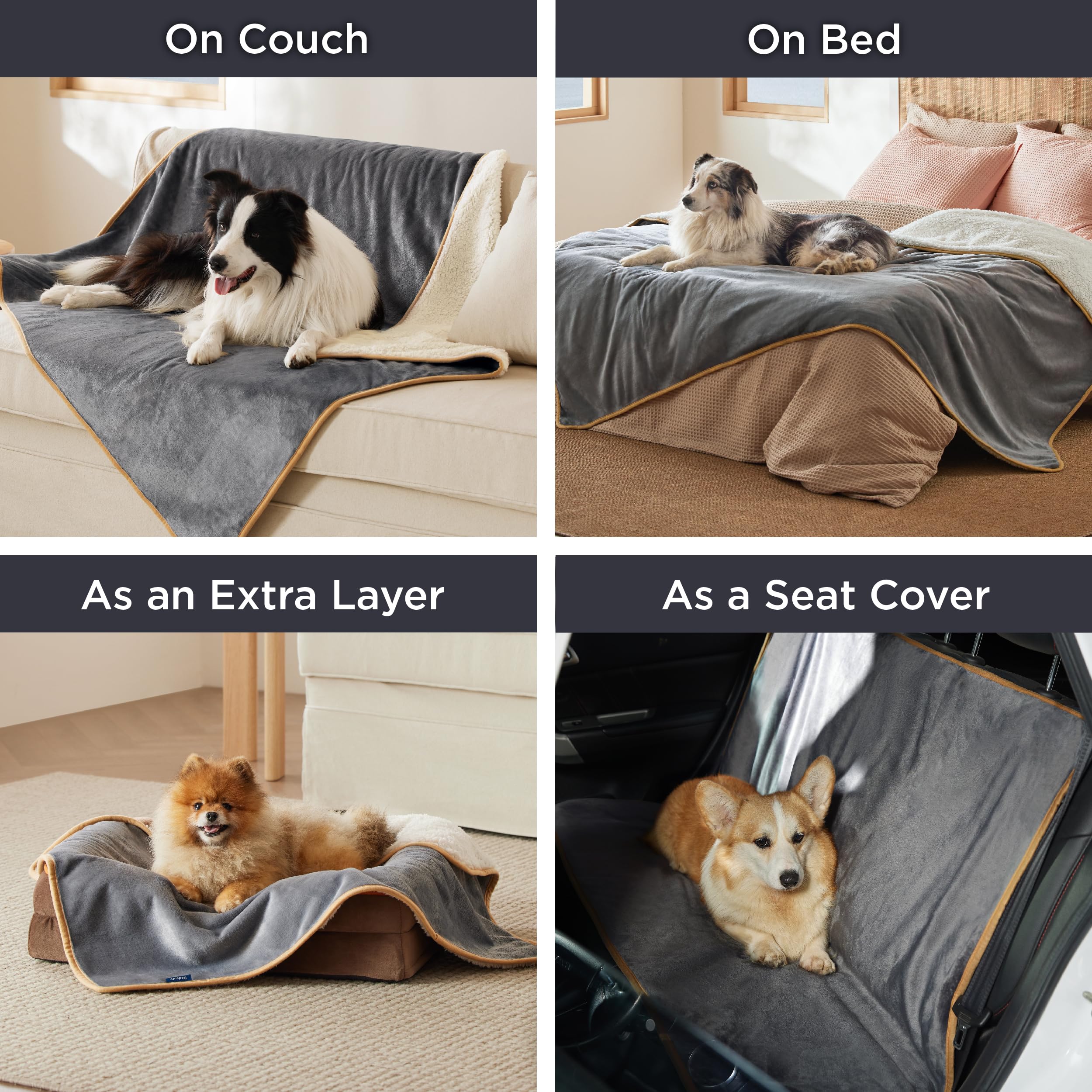Bedsure Waterproof Blanket For Bed - Sherpa Fleece Waterproof Dog Blankets For Large Dogs, Pet Blankets For Bed/Couch/Dog Crate, Soft Plush Reversible Furniture Protector, King Size, 108'X86', Grey