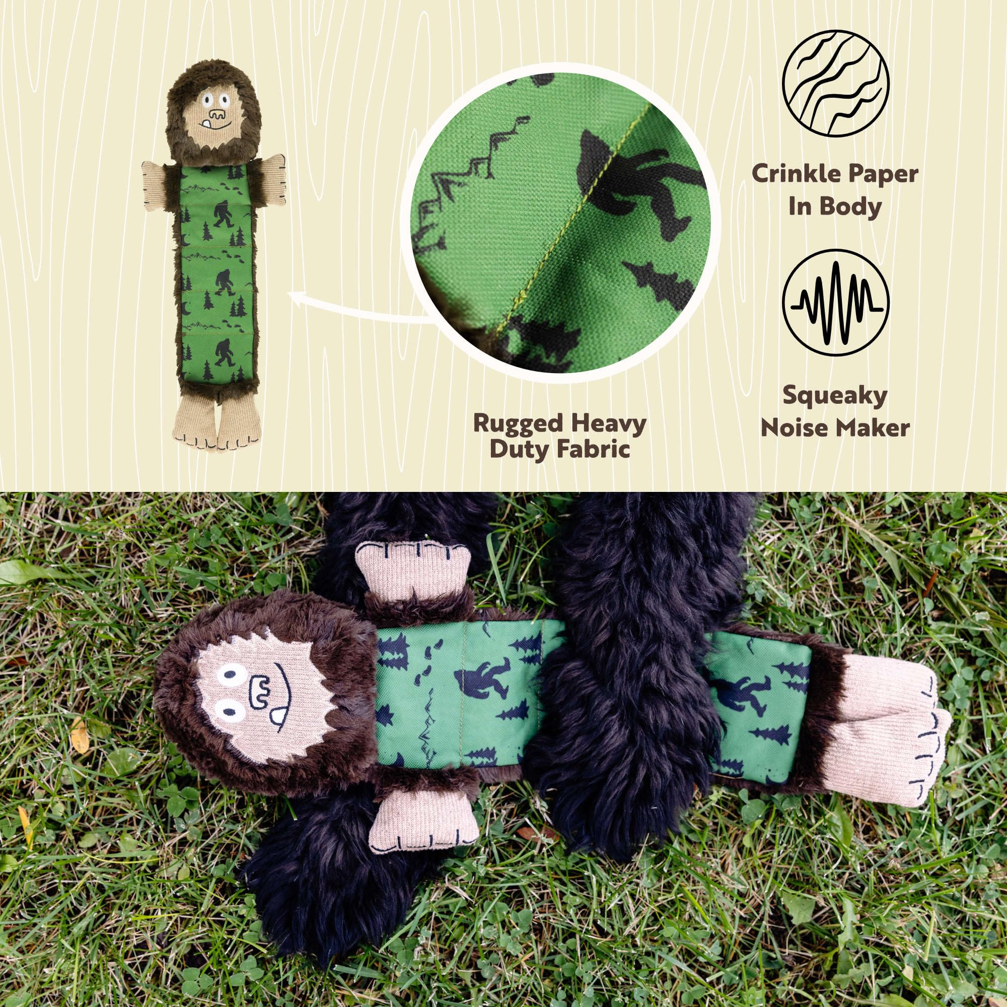 Lazy One Bigfoot Squeaky Dog Toy, Soft Crinkle Toy For Dogs, Durable Fabric For Small, Medium, And Large Breeds