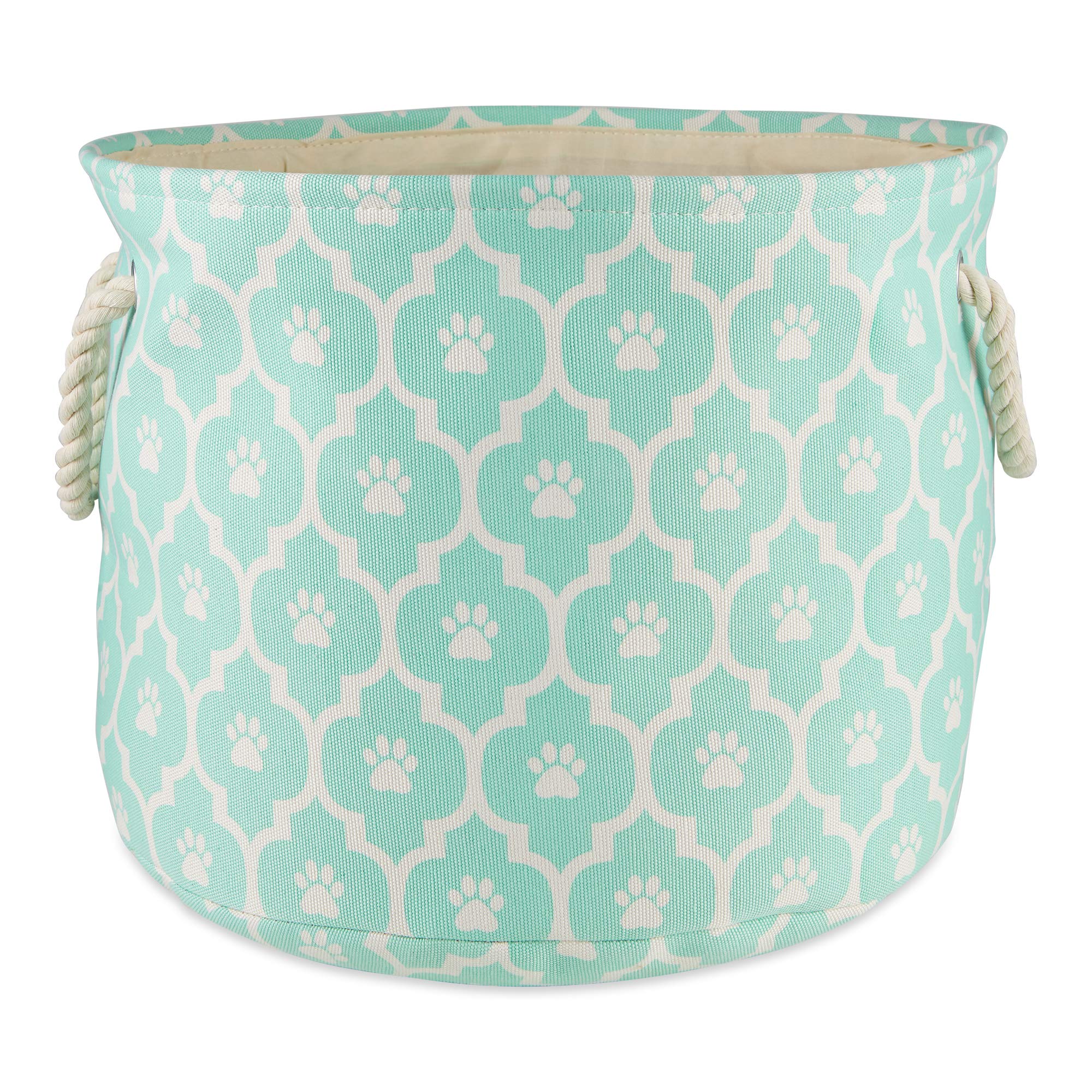 DII Polyester Pet Bin Lattice Paw Aqua Round Medium