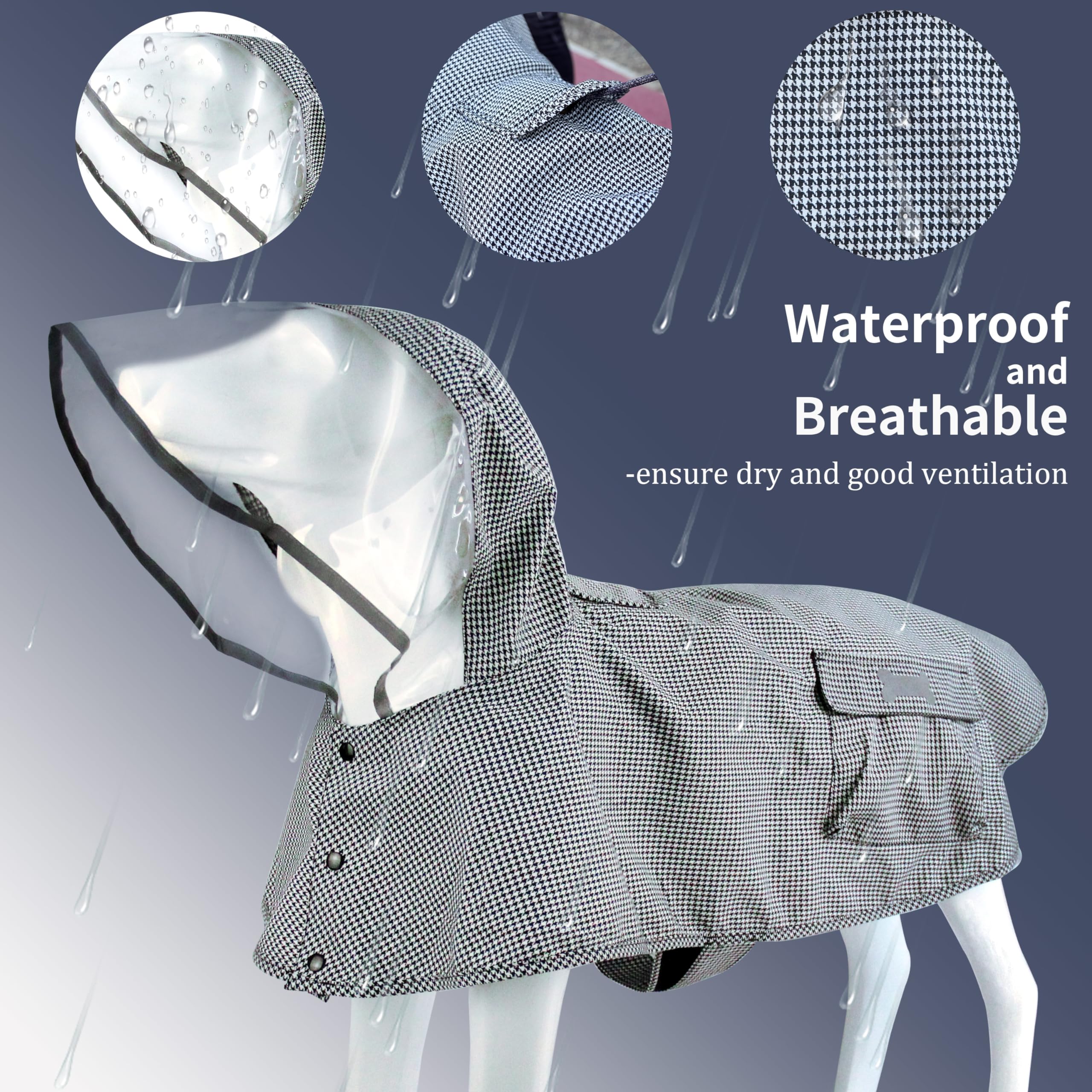 Waterproof Dog Raincoat, Adjustable Reflective Lightweight Pet Rain Clothes With Poncho Hood(Xx-Large,Black&White)