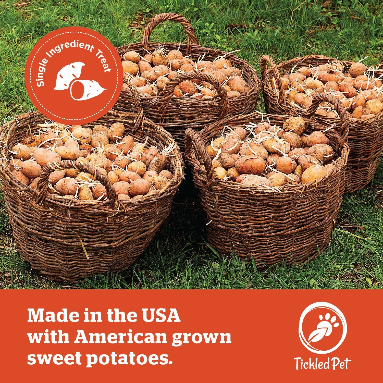 TickledPet Sweet Potato Dog Treats - Dried American Sweet Potatoes Chews for Dogs - USA Made, 16oz