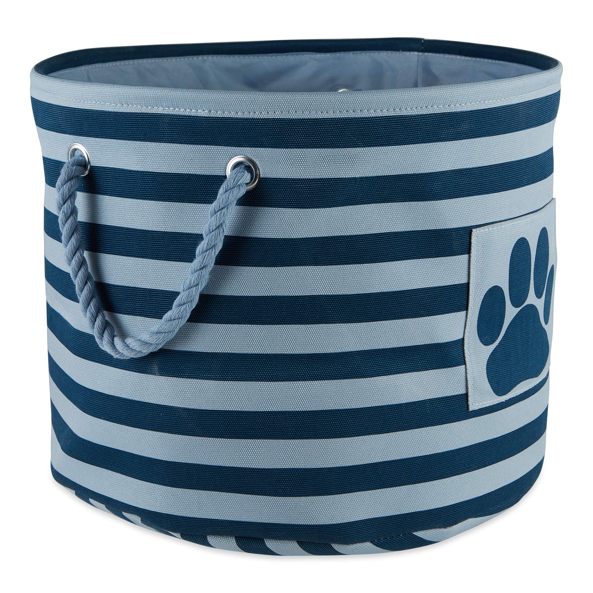 Bone Dry Pet Storage Collection Striped Paw Patch Bin, Small Round, Dark Navy