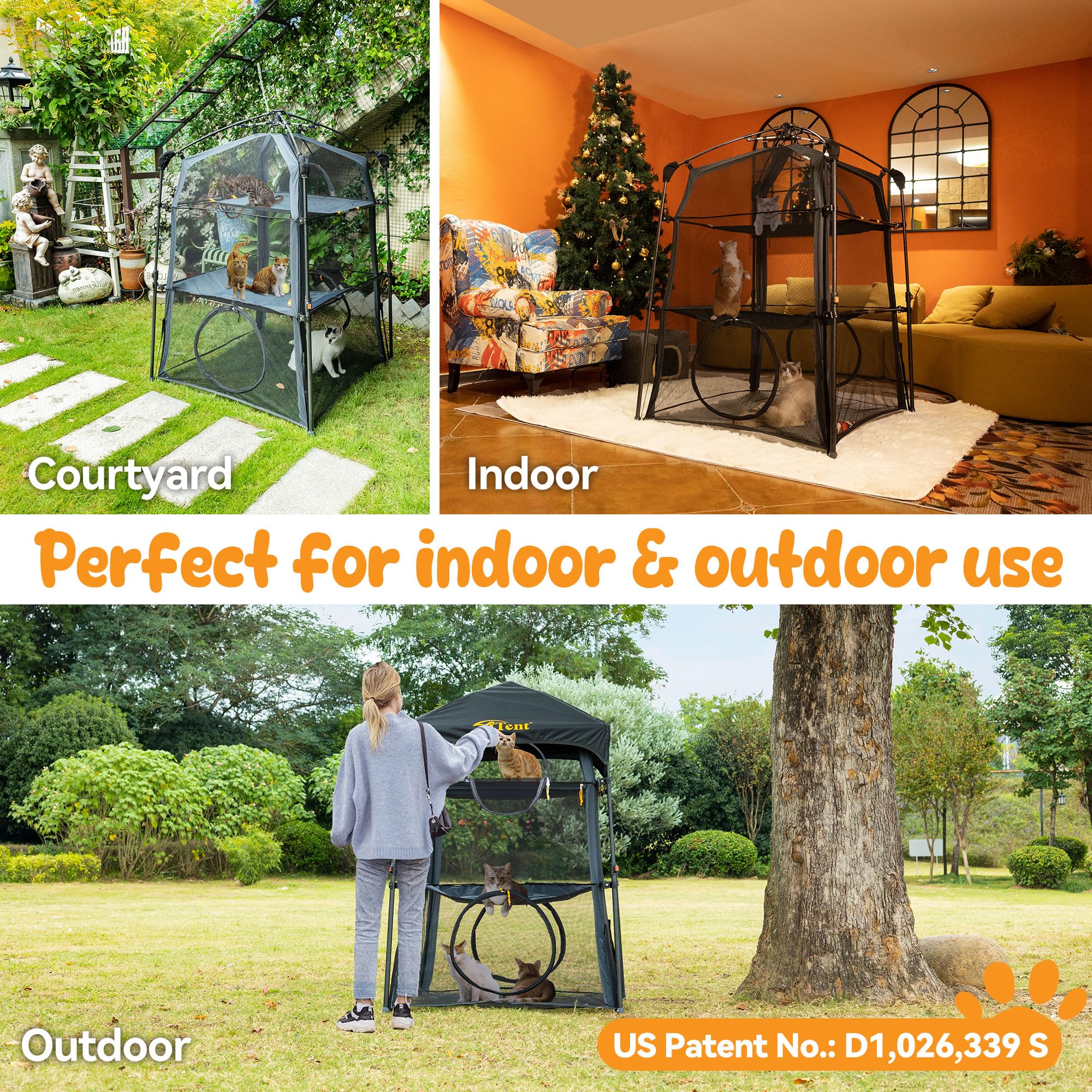 Itent Extra Large Triple Catio Outdoor Cat Enclosure,Pop Up 3 Tier Cat Tent Outdoor Weatherproof & Sunproof, Foladable And Porta