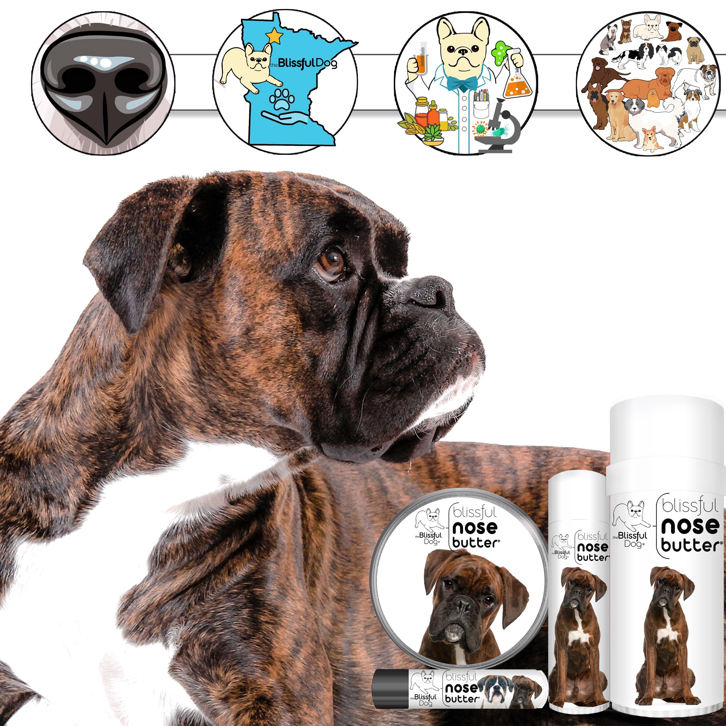 The Blissful Dog Brindle Boxer Unscented Nose Butter, 4-Ounce