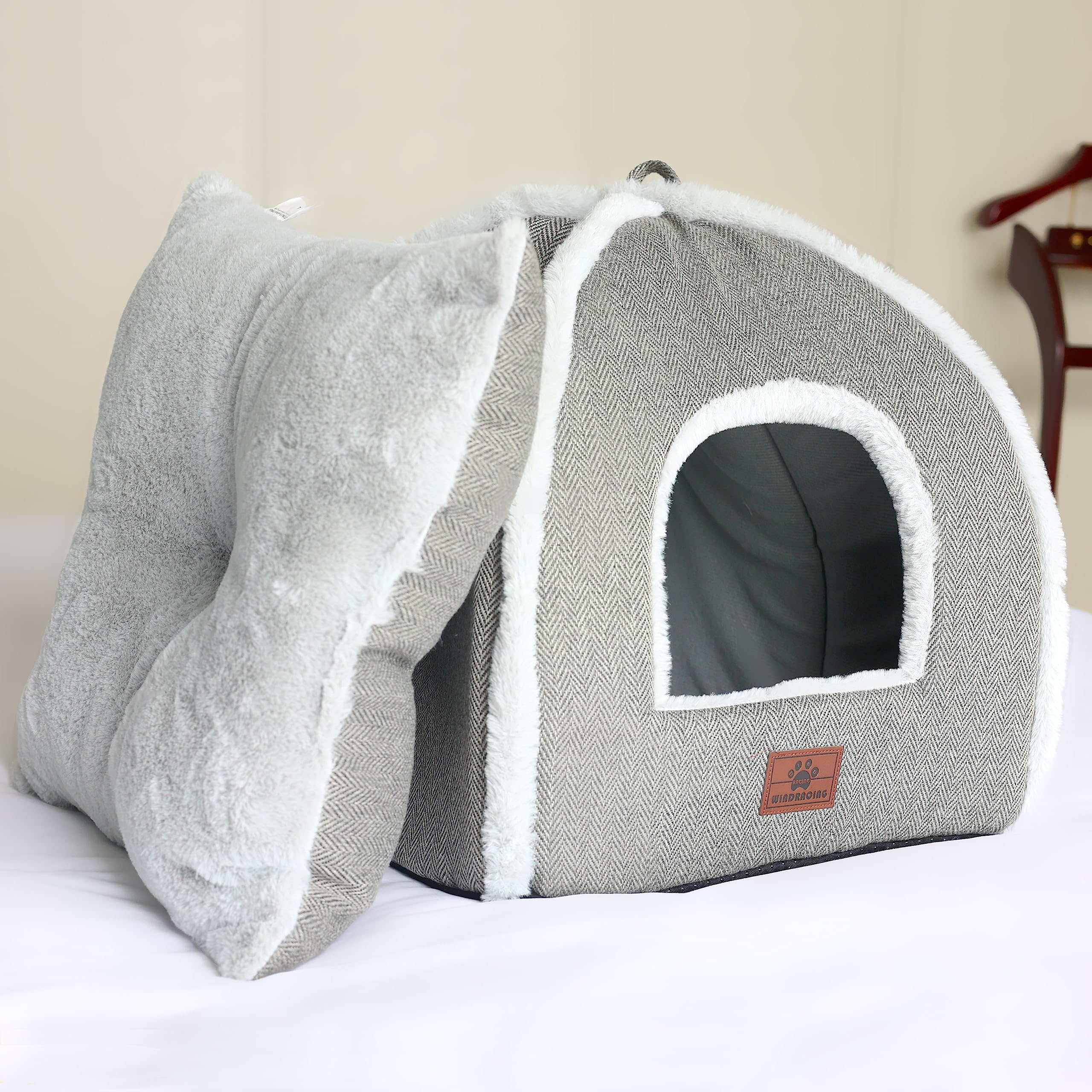 Cat Beds For Indoor Cats, Foldable Cat Bed Cave, Cat House With Washable Cushions, Cat Bed For Kittens, Small Pets, Cat Tent, Soft And Warm Indoor Cat House, Gray…