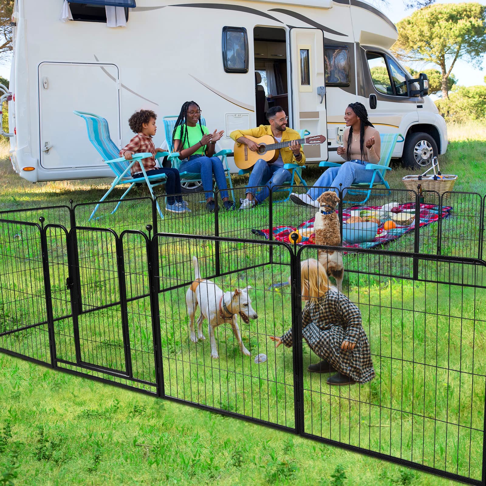 Kfvigoho Dog Playpen Outdoor 12 Panels Heavy Duty Dog Pen 40'' Height Puppy Playpen Indoor Anti-Rust Exercise Fence With Doors F
