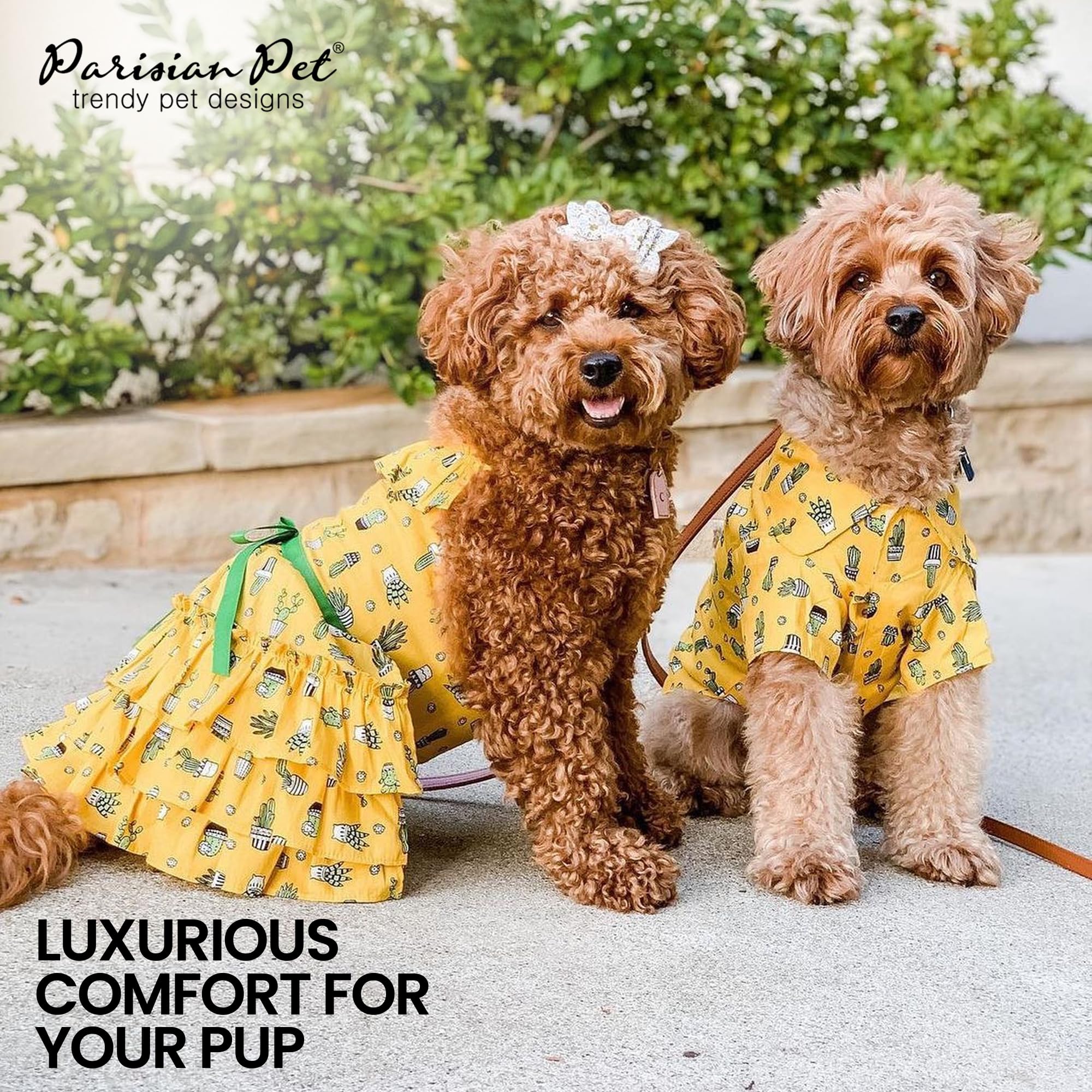 Parisian Pet Cactus Cap Dog Beach Outfit - 100% Cotton Summer Clothes - Stylish Dog Costume - Breathable, Cool, Machine Washable