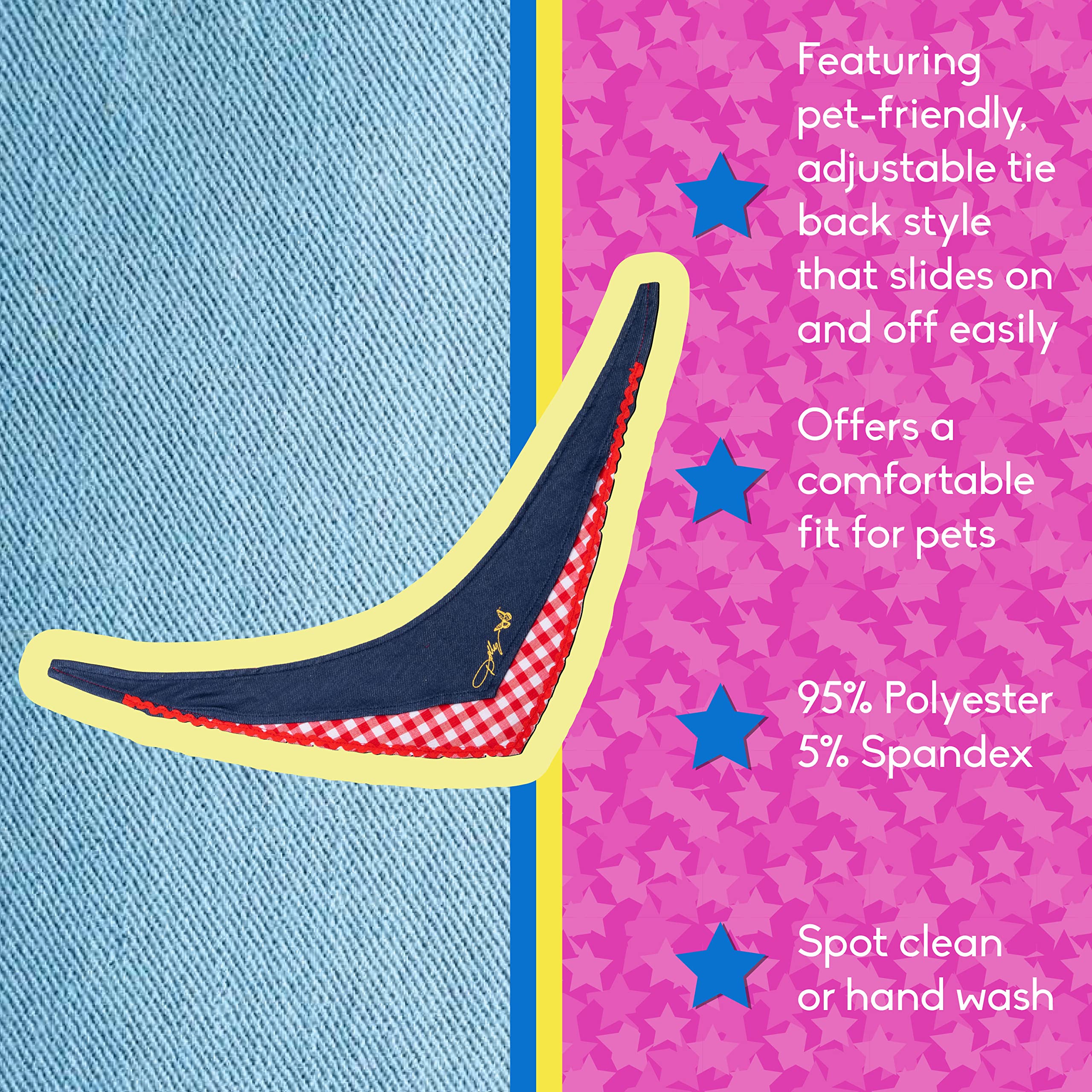 Doggy Parton Blue Denim & Gingham Print Bandana for Pets, Medium/Large - Stylish Pet Accessory