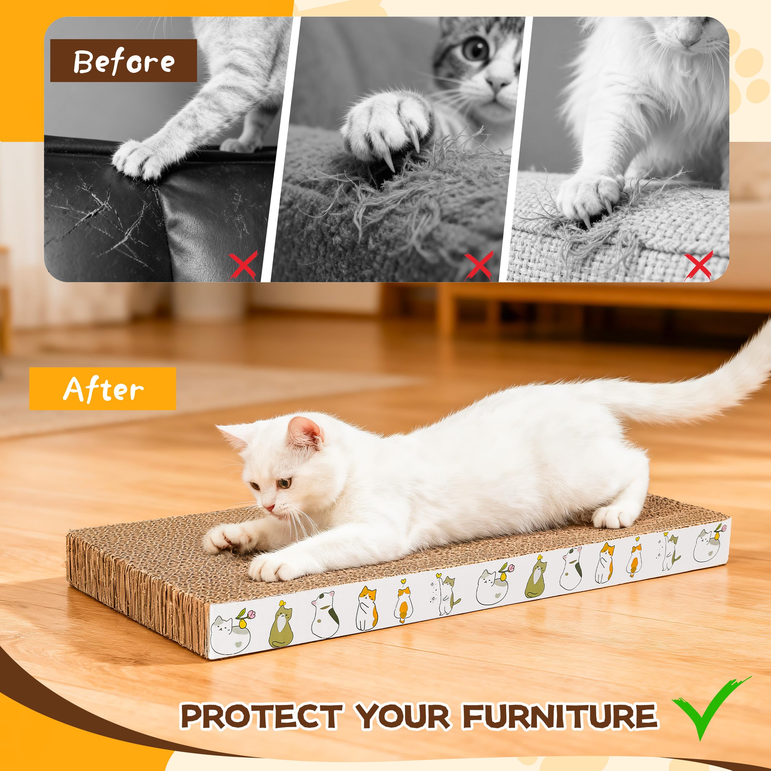 PatiencET 2 Pack Cardboard Cat Scratcher Pad with Catnips, Flat Double-Sided Cat Scratching Board for Small Medium Cats Kittens