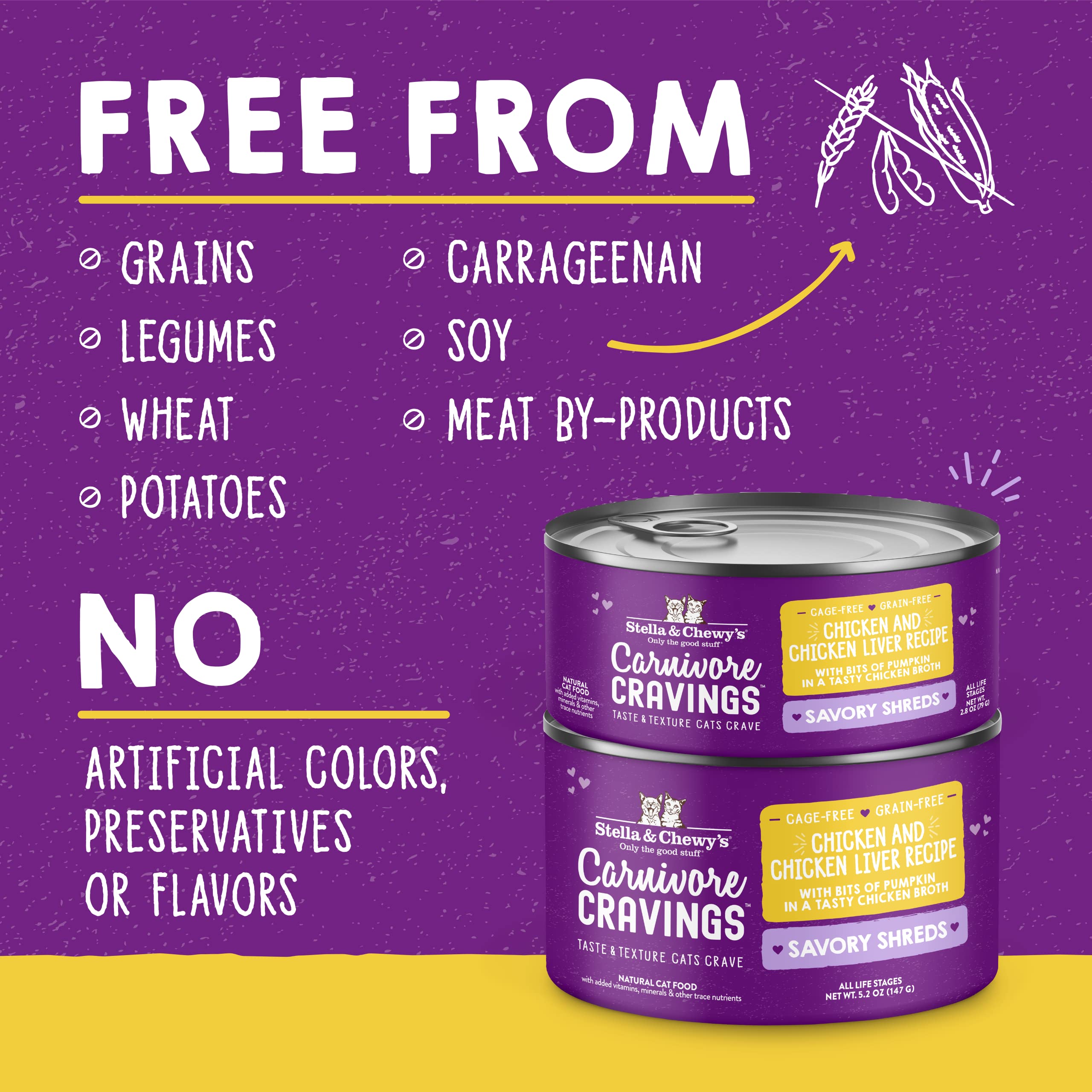 Stella & Chewys Carnivore Cravings Savory Shreds Cans - Grain Free, Protein Rich Wet Cat Food - Cage-Free Chicken & Chicken Live