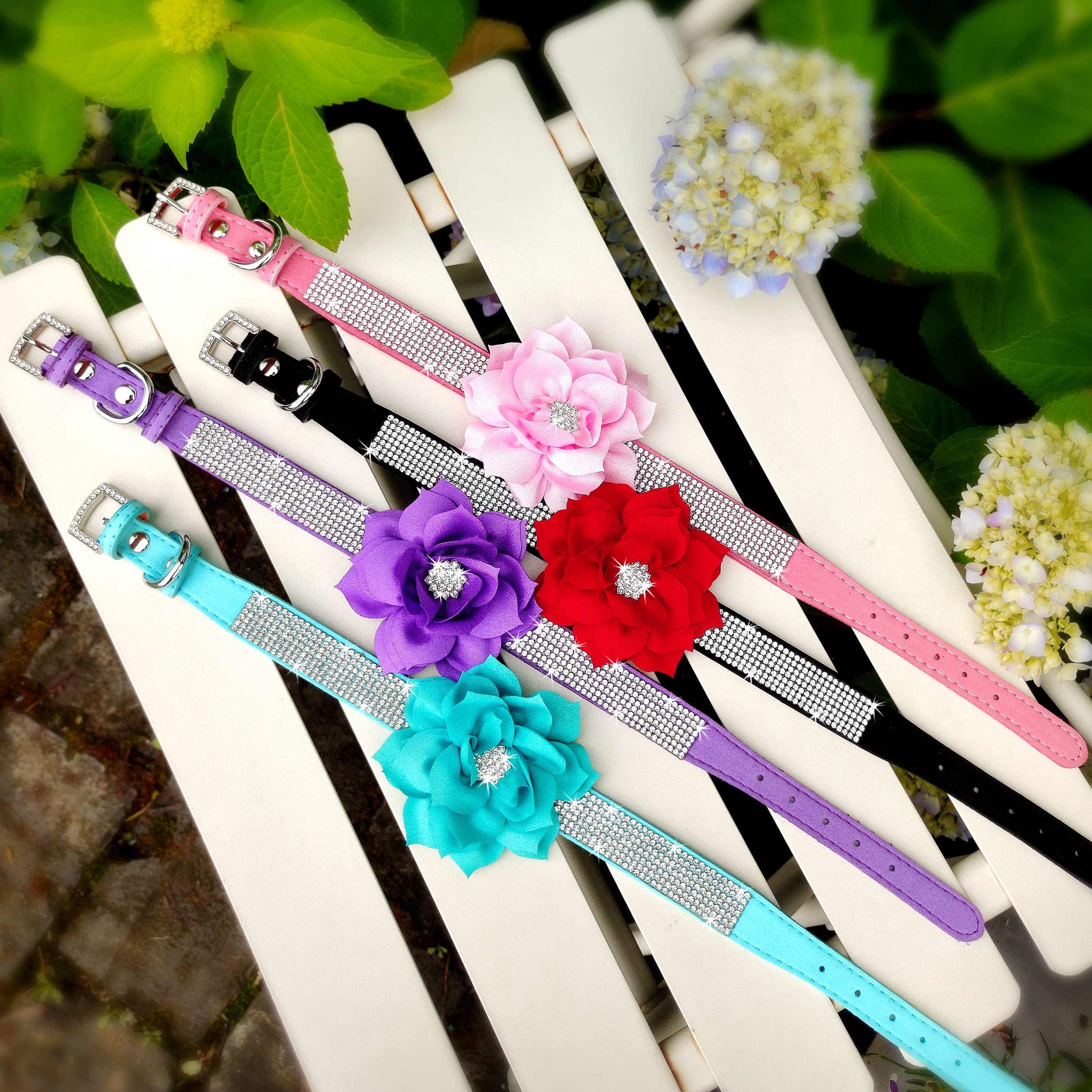 Pet Artist Cute Girl Rhinestone Suede Dog Collars For Small Dogs Cats,Soft Flower Dog Collar,Bling Dog Collars For Small Puppy Dogs Purple Collar, M:Neck 12-14.5'(31-37Cm)
