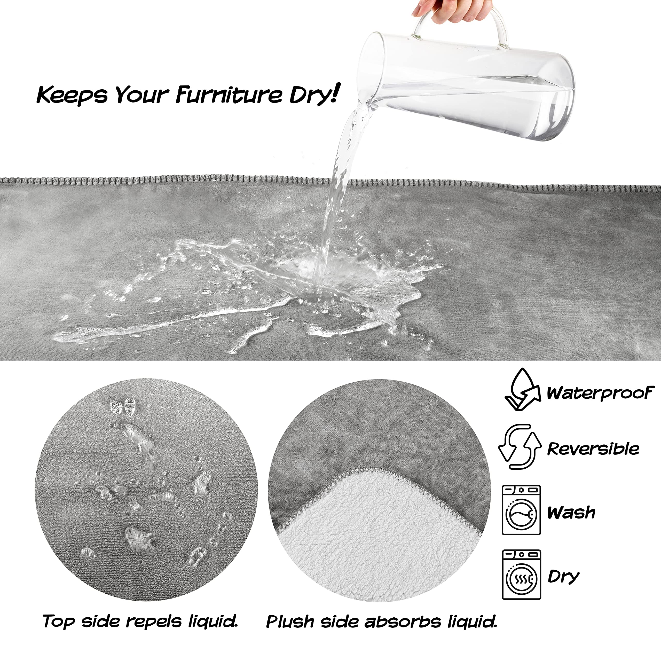 Waterproof Pet Blanket - 60X70-Inch Reversible Throw Protects Couch, Car, Bed From Spills, Stains, And Fur - Dog And Cat Blankets By Petmaker (Gray)