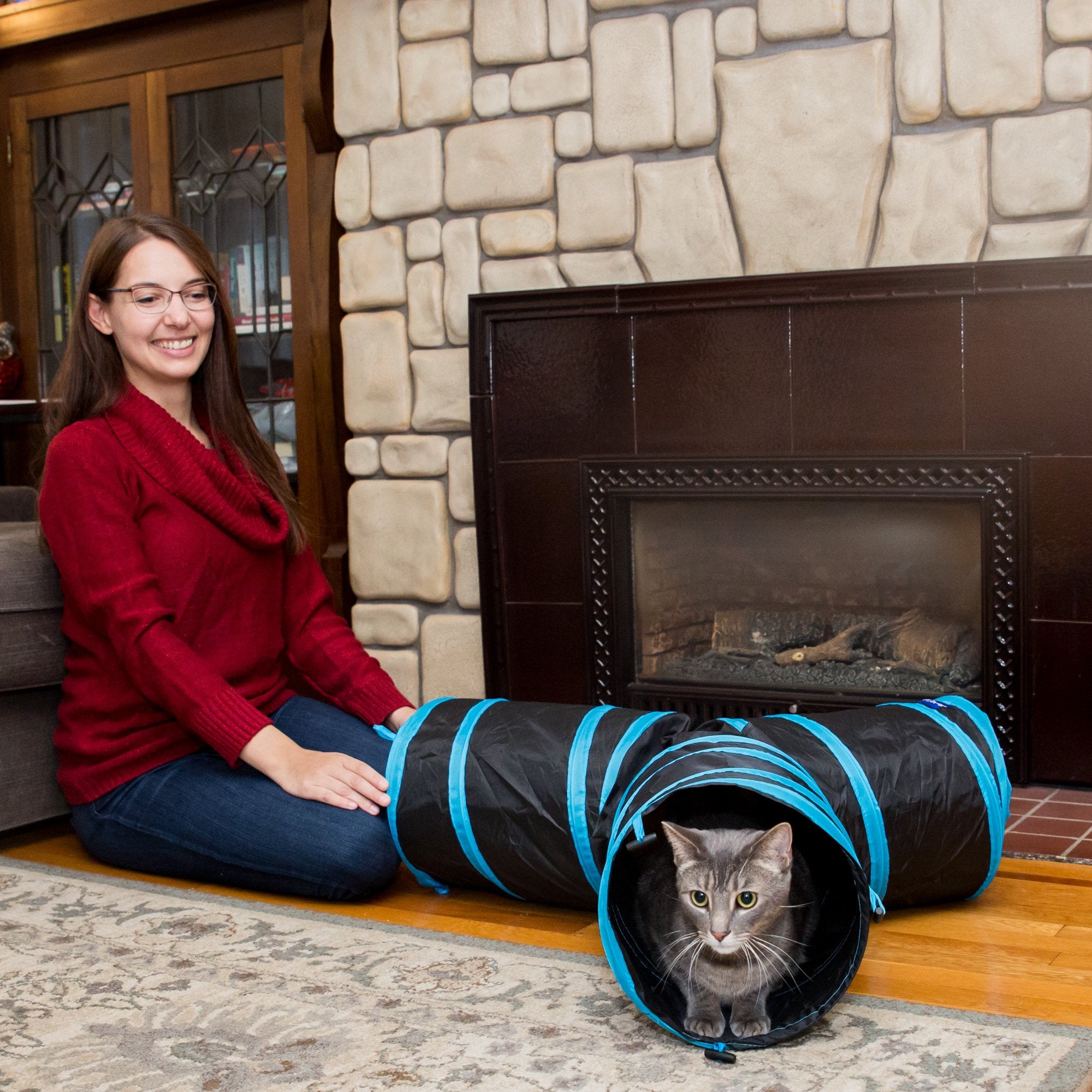 Petlike Cat Tunnel (With Interactive Cat Toy And Catnip Toy) For Indoor Cats Collapsible Pop-Up Pet Tube Peek Hole Hideaway Play