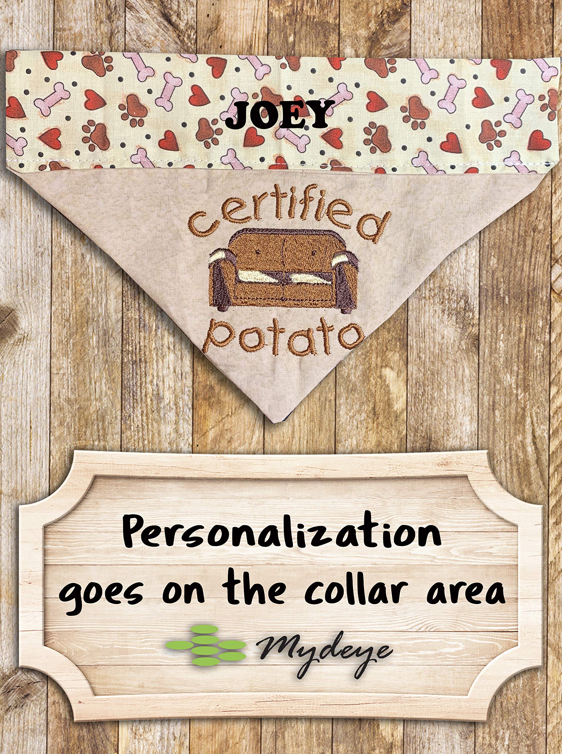 Couch Potato Dog Bandana/Over The Collar Funny Dog Bandana/Embroidered Personalized Dog Bandana (All Sizes)