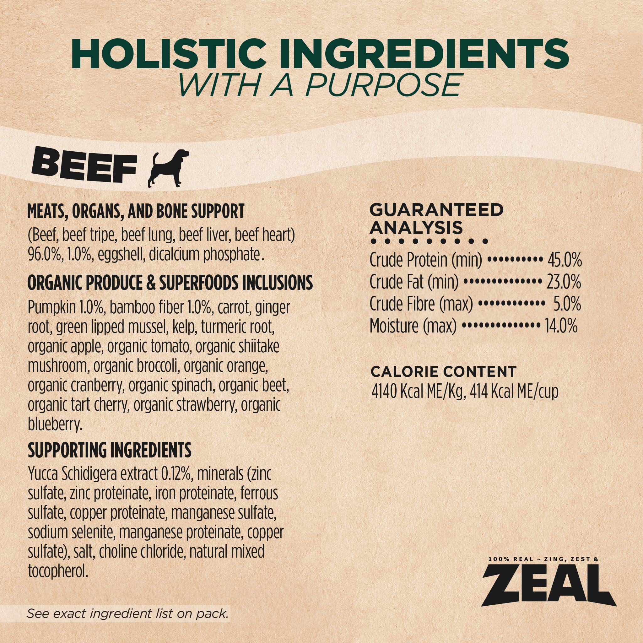 ZEAL Canada Air-Dried Beef Recipe for Dogs - High Protein, Natural Superfoods, Nutrient Rich, No Fillers, Grain Free, Complete &