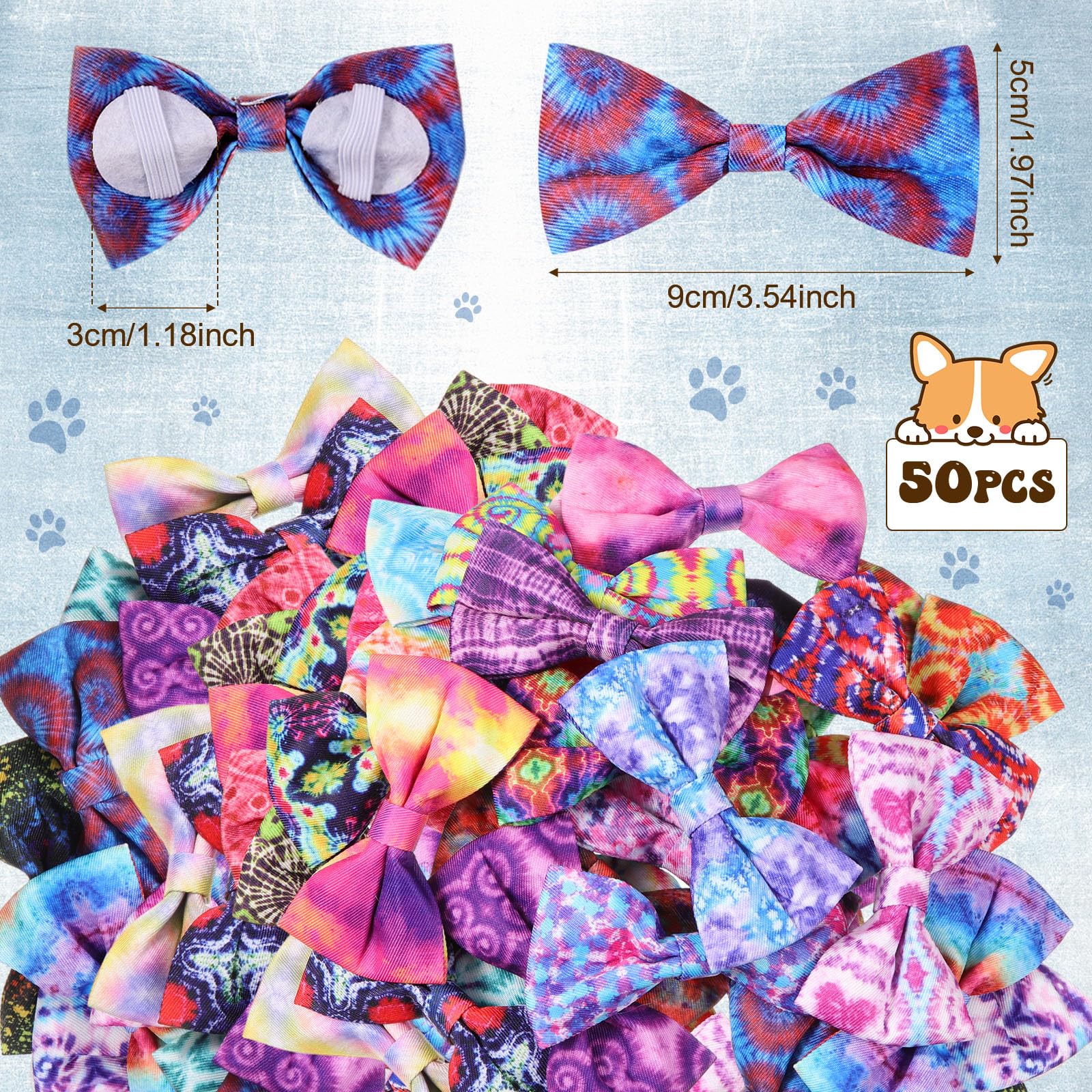Reginary 50 Pieces Dog Bow Ties Pet Collar Bow Puppy Collar Attachment With Rubber Bands For Small Medium Cat Pet Grooming Charm