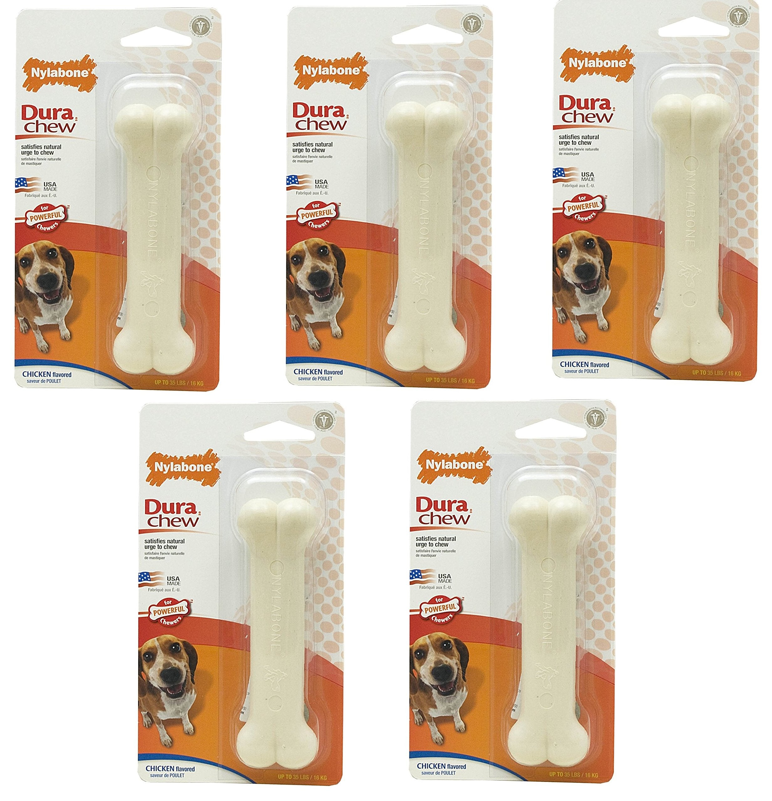 (5 Pack) Nylabone Dura Chew Wolf Chicken Flavored Bone Dog Chew Toys