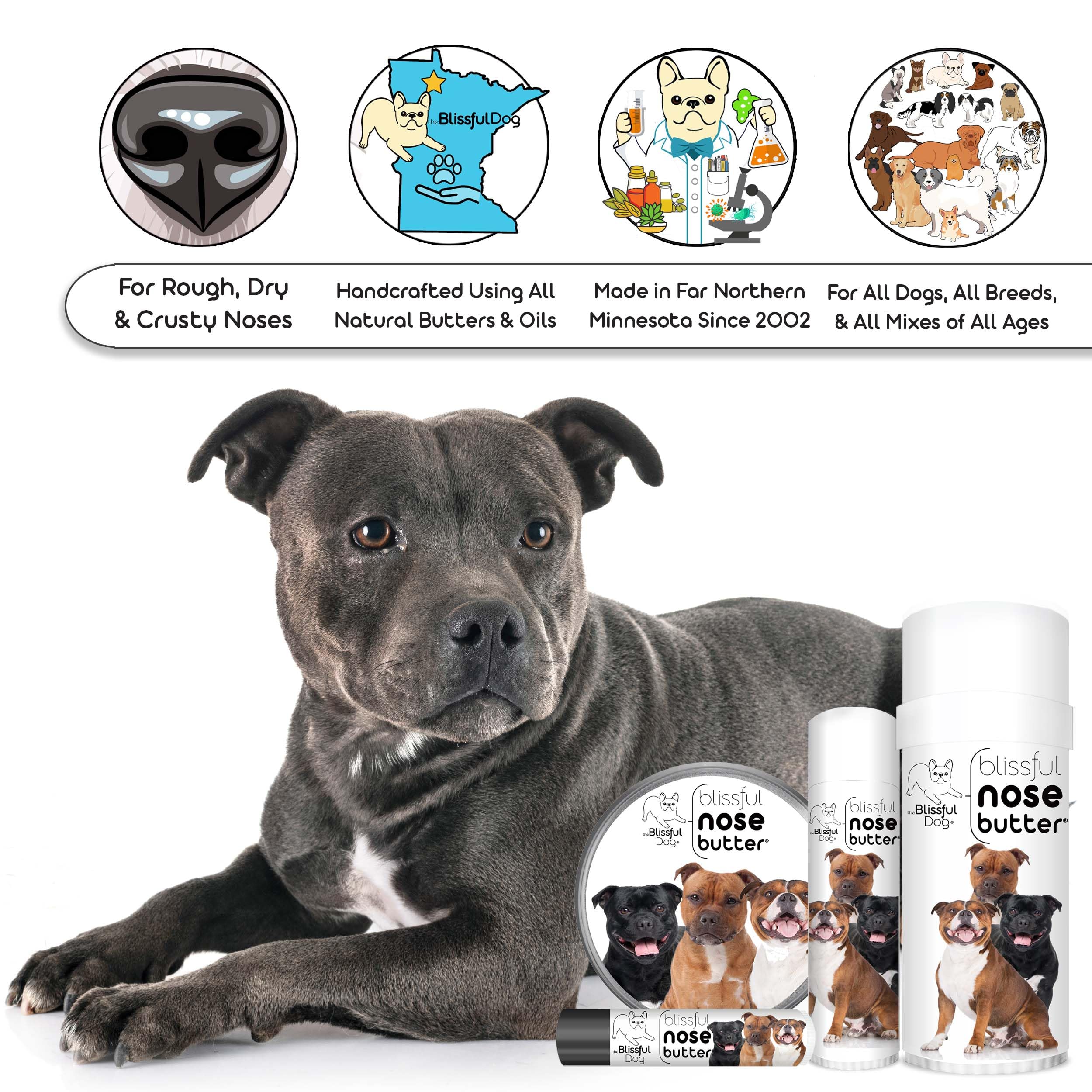 The Blissful Dog Staffordshire Pitbull Terrier Unscented Nose Butter - Dog Nose Butter, 4 Ounce