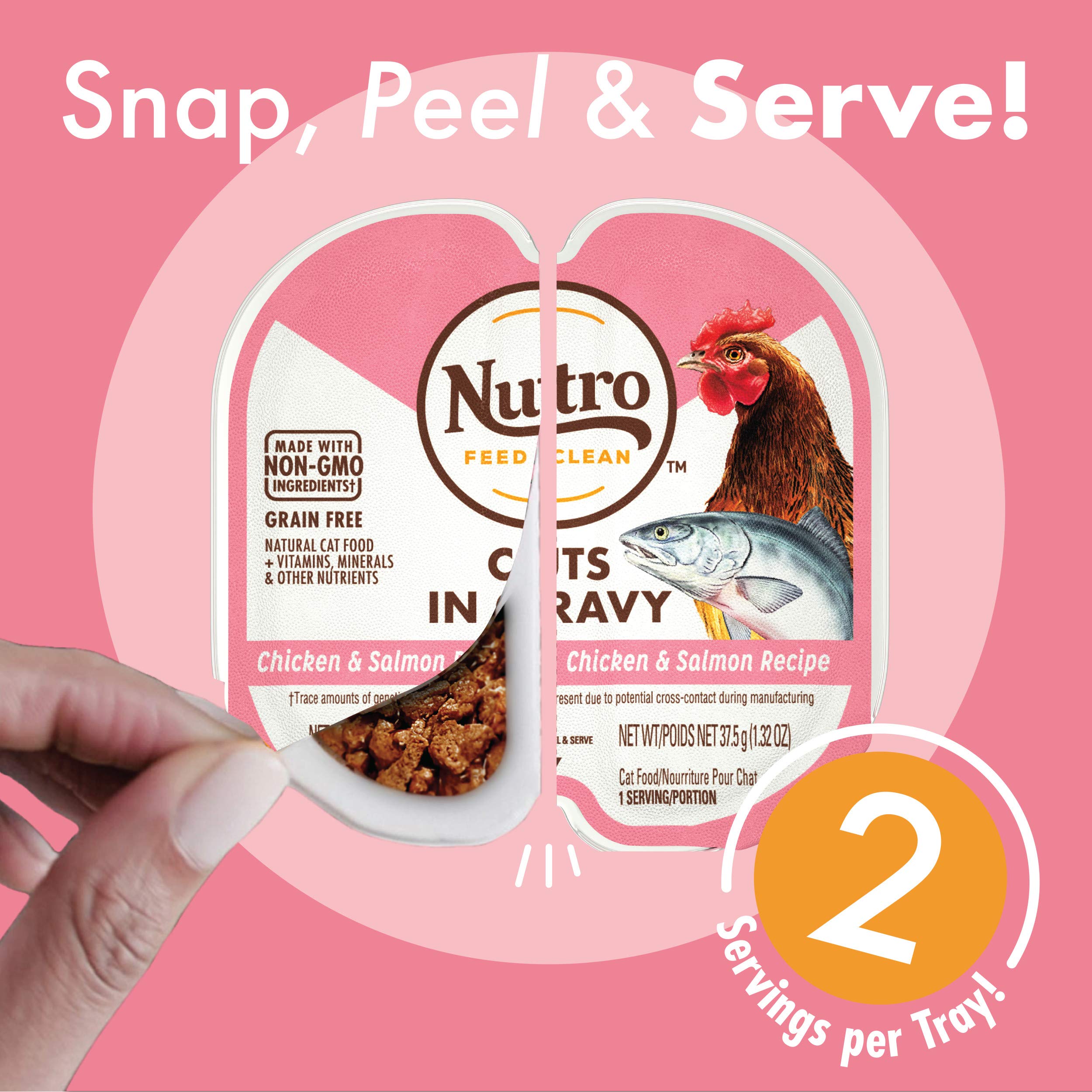 Nutro Perfect Portions Wet Cat Food Cuts in Gravy Chicken & Salmon Recipe, 2.64 oz Twin-Pack Trays (24 Count, Pack of 1)
