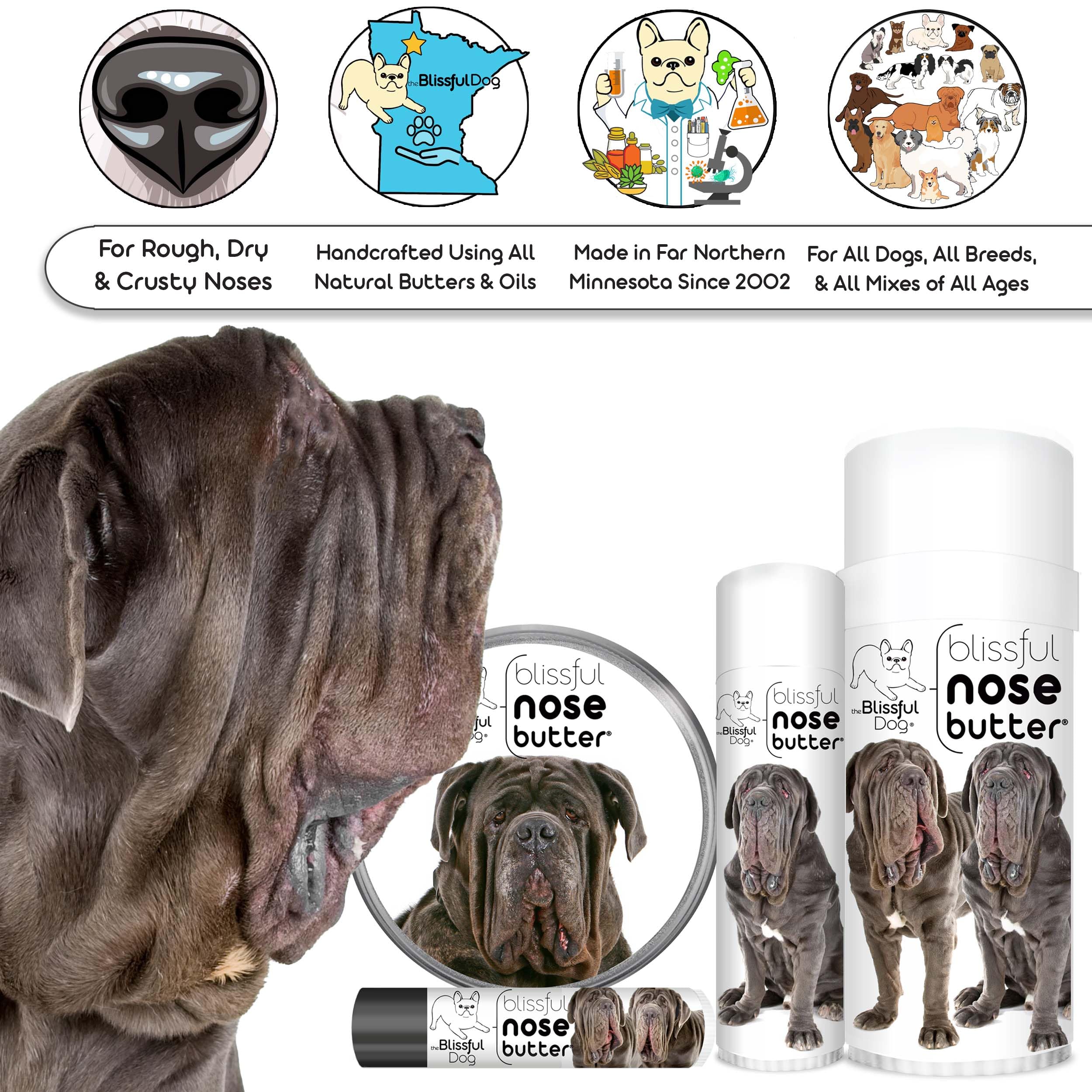 The Blissful Dog Neapolitan Mastiff Unscented Nose Butter - Dog Nose Butter, 2 Ounce