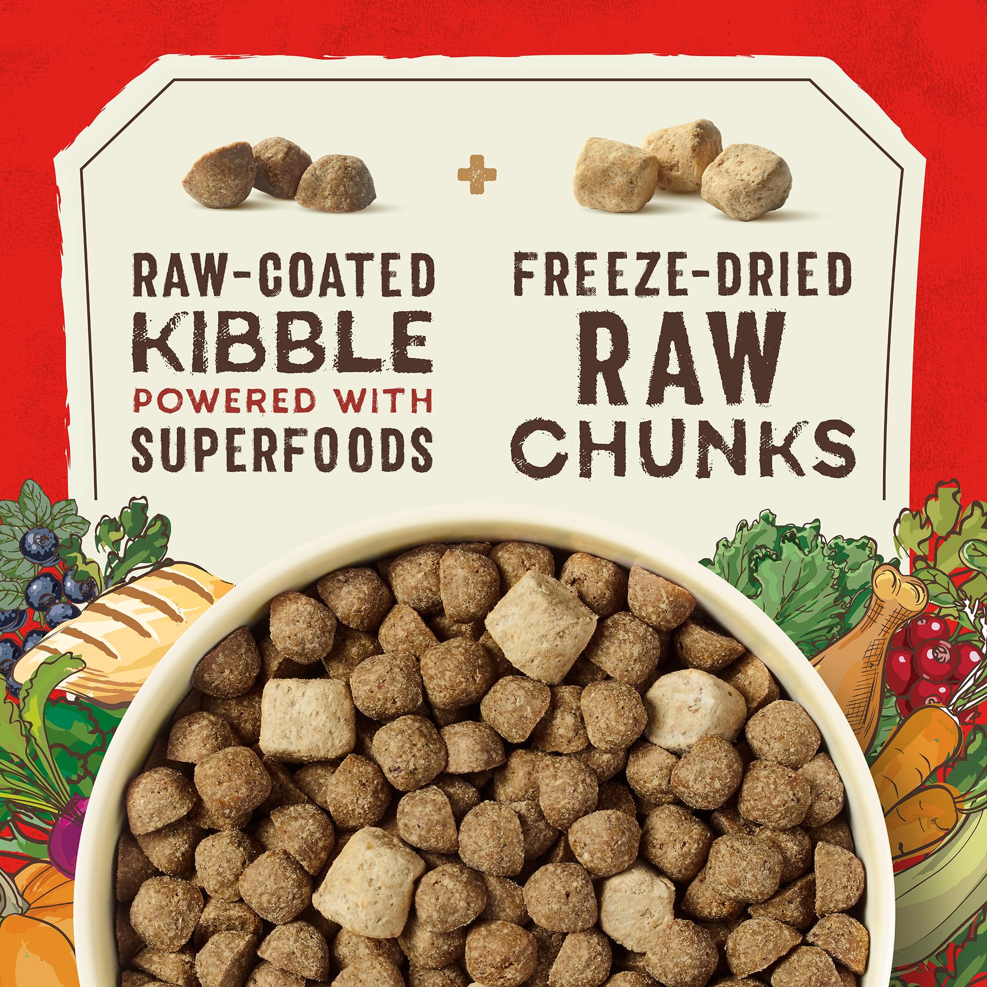 Stella & Chewy's SuperBlends Raw Blend Cage-Free Chicken & Duck Recipe, 3.25 lb Bag, Wholesome Grains, Red