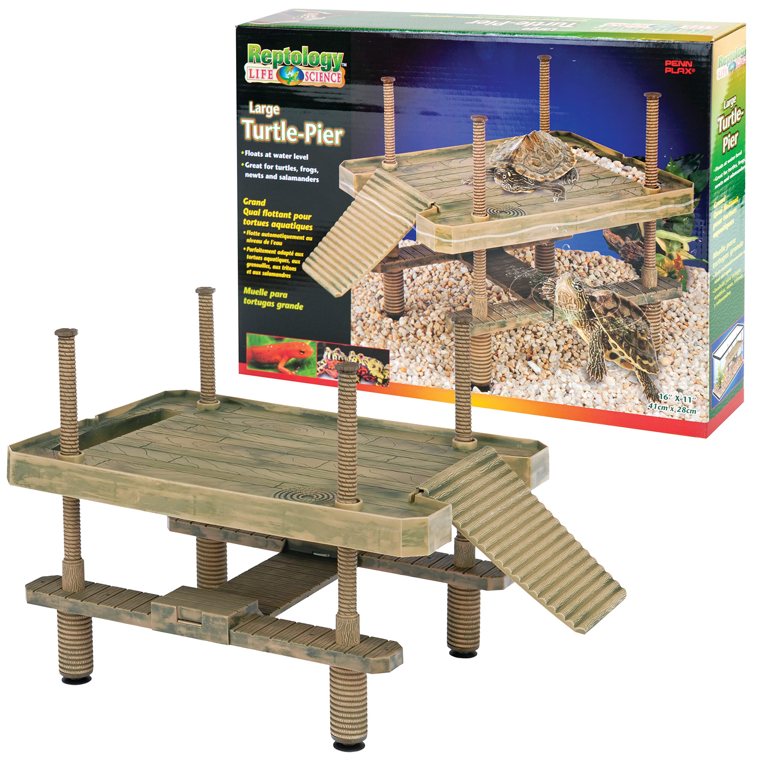 Penn-Plax Reptology Aquatic Turtle Pier And Basking Platform | Floating Above Tank | Decorative, Functional, And Naturally Inspired For Aquariums And Terrariums | Large Size (Rep603)