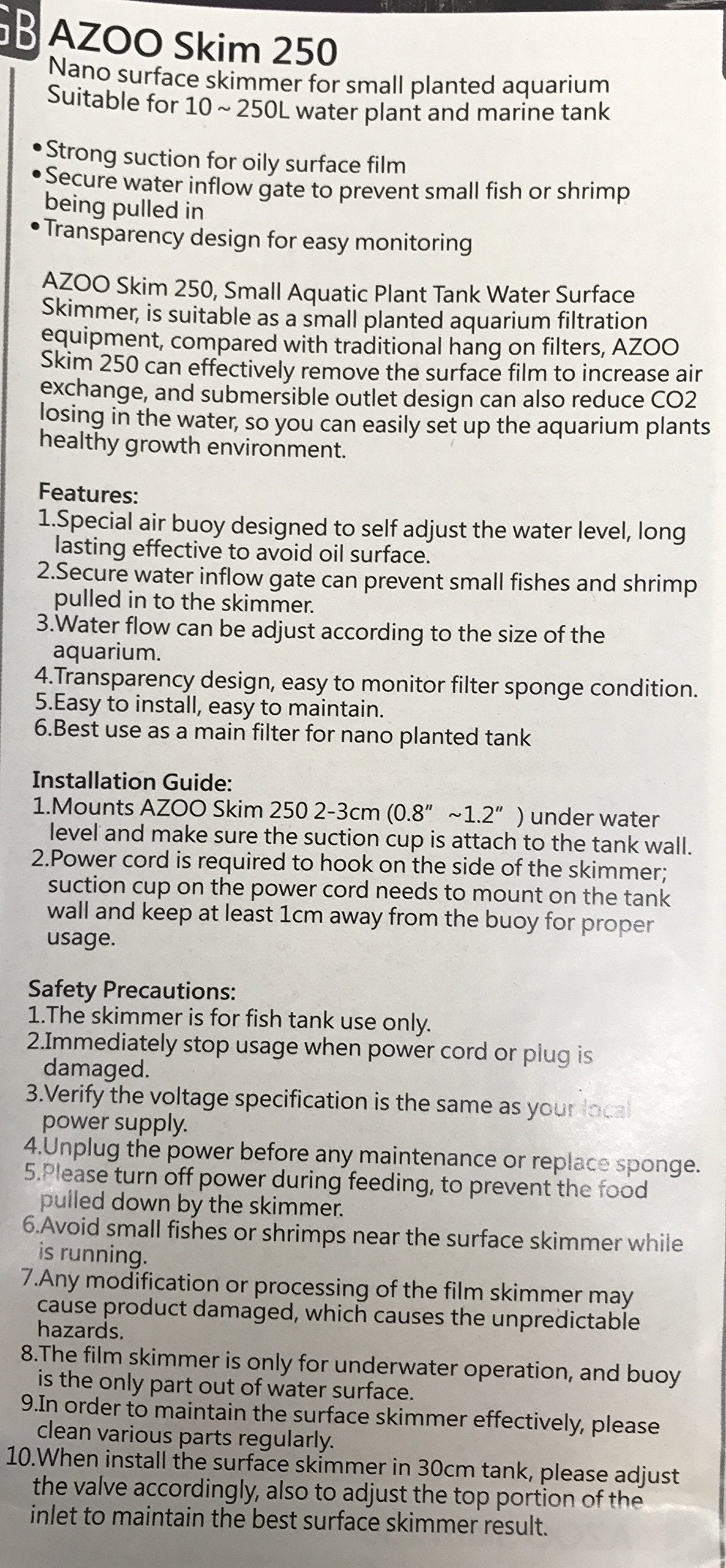 Azoo Nano Surface Aquarium Skimmer AZ13123 - Efficient Filtration for Small Tanks