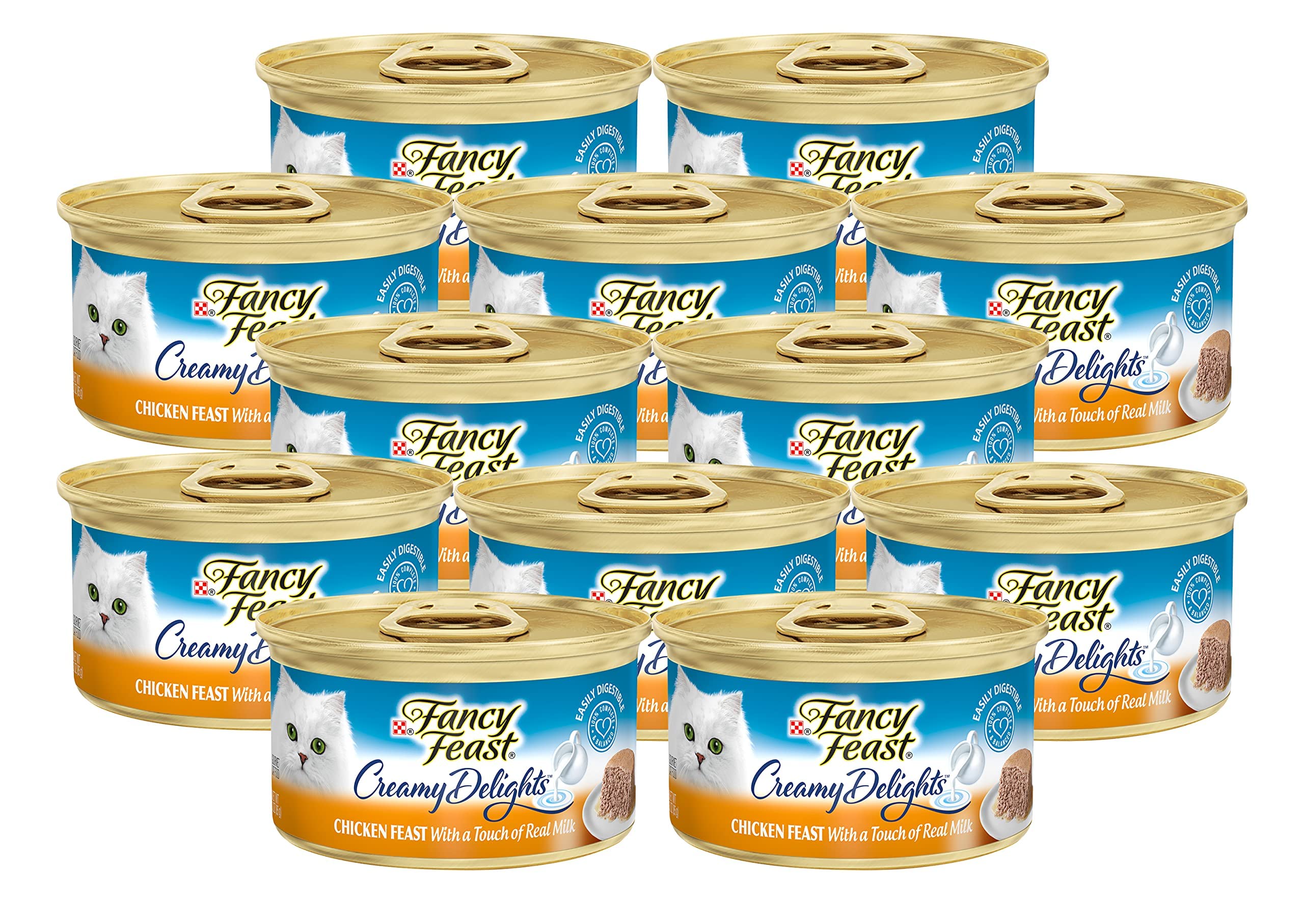 Fancy Feast Purina Pate Wet Cat Food, Creamy Delights Chicken Feast with a Touch of Real Milk - 3 oz. Can (Pack of 12)