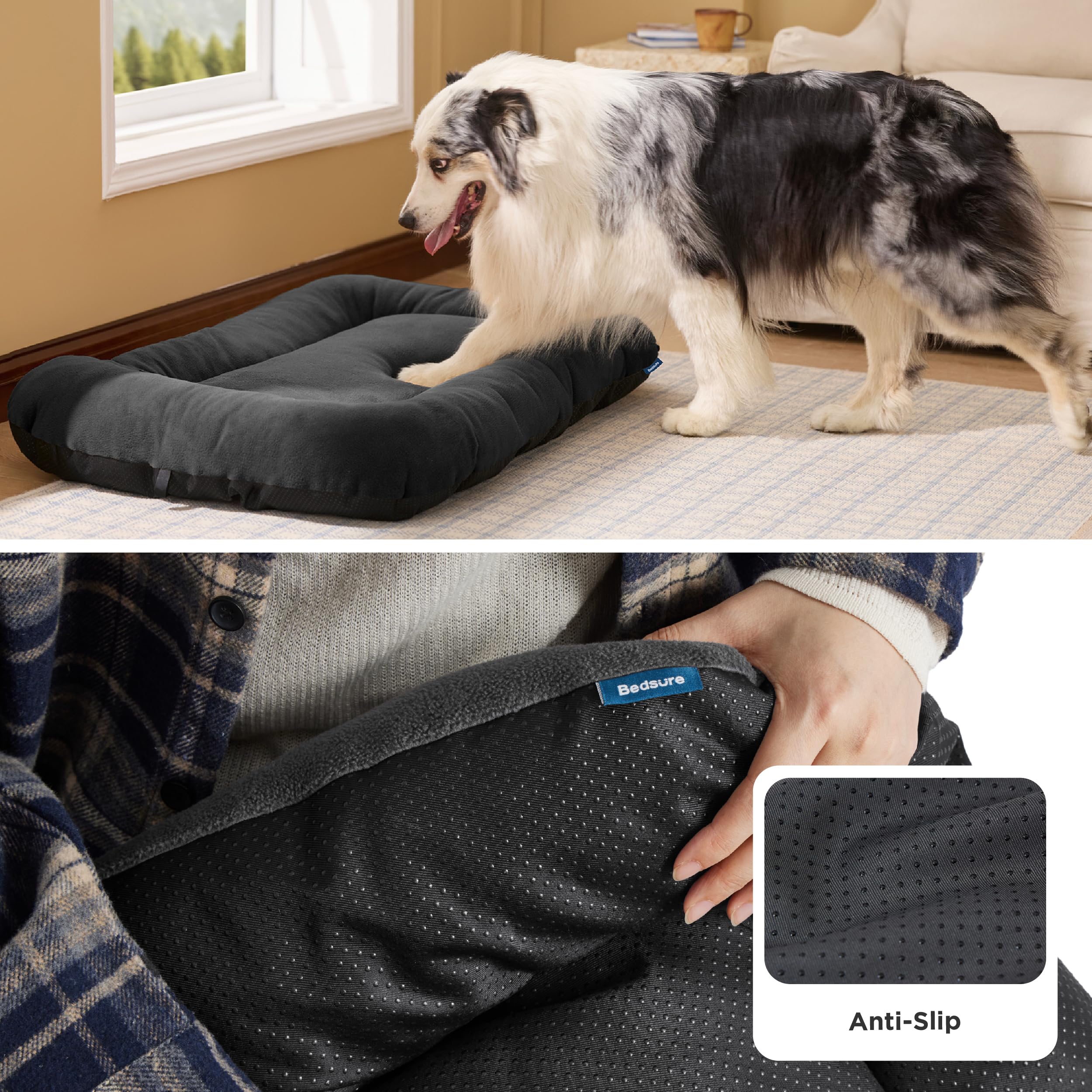 Bedsure Washable Dog Crate Pad For Medium Dogs,Flat Puppy Kennel Dog Bed For Crate, Ultra Soft Fleece Pet Sleeping Mat With Non-