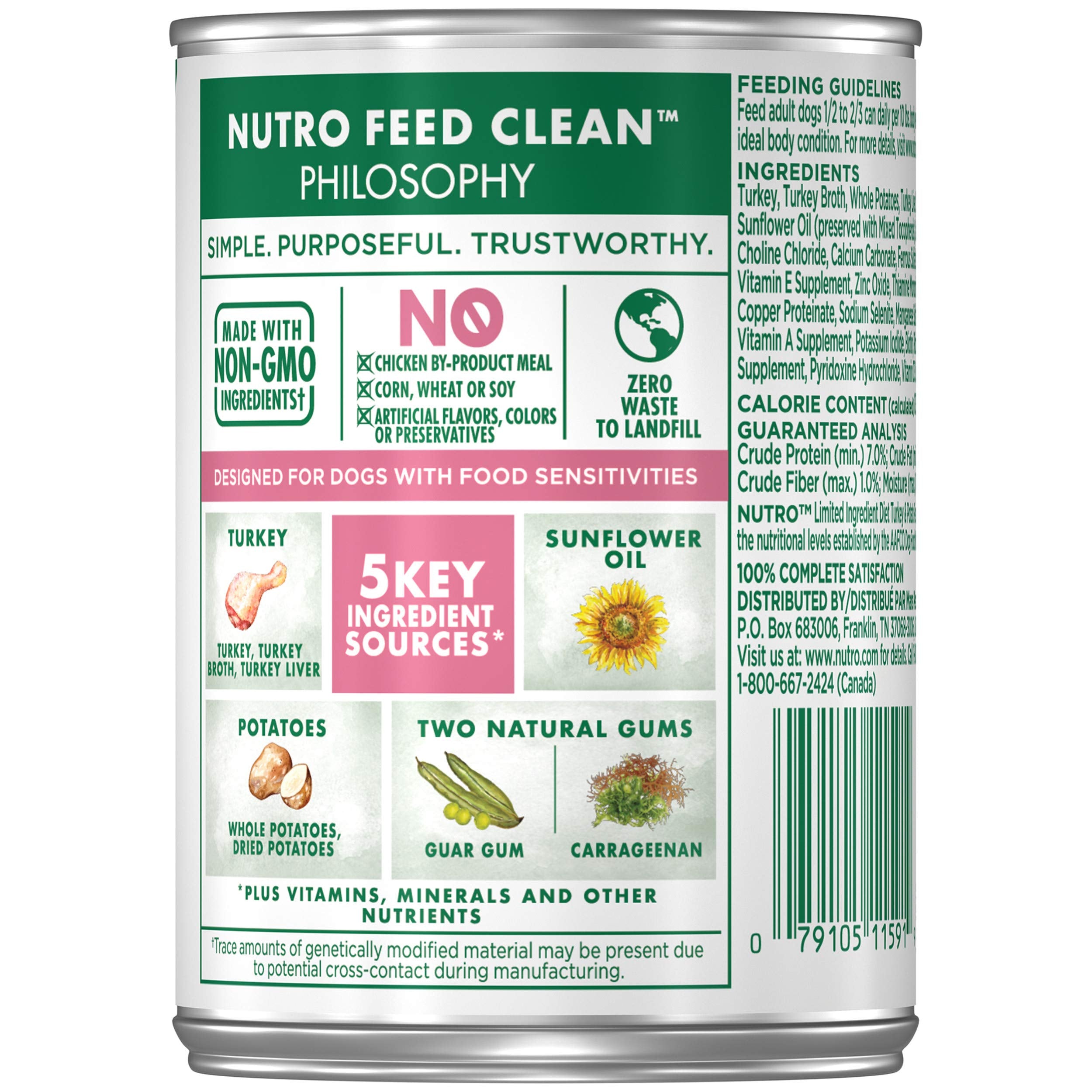 Nutro Limited Ingredient Diet Adult Canned Soft Wet Dog Food Premium Loaf Turkey & Potato Recipe, 12.5 oz. cans (12 Count, Pack
