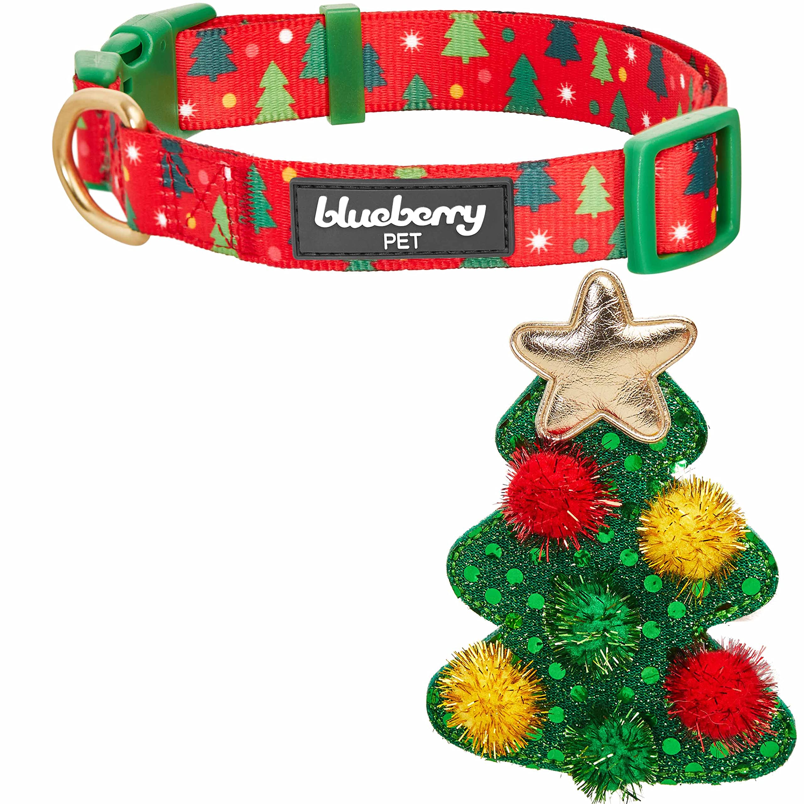 Blueberry Pet Christmas Tree Adjustable Dog Collar, Medium, Neck 14.5-20, Holiday Dog Collars For Small Dogs, Festive Dog Ch