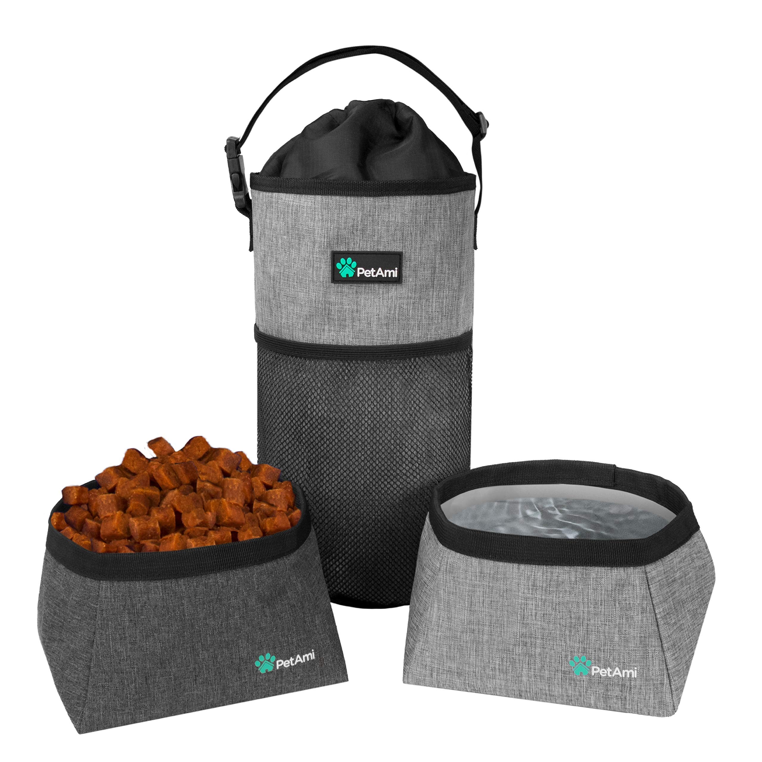 PetAmi Travel Dog Food Bag Pet Collapsible Dog Bowls Set, Dog Kibble Bag, Pet Food Water Bowls for Dogs Cats, Foldable Waterproo