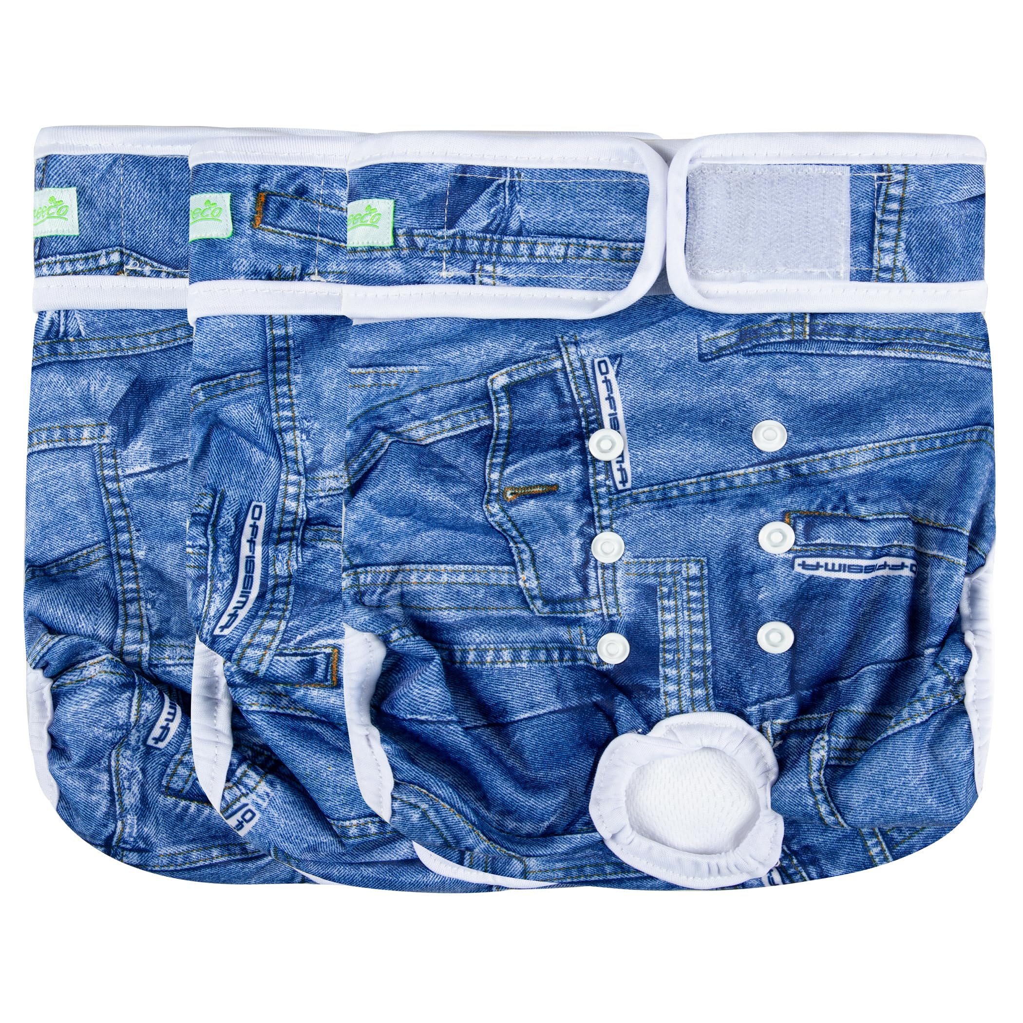 wegreeco Washable Female Dog Diapers Highly Absorbent Reusable Diapers for Dog in Heat Period, 3 Pack (Blue Jeans, Small)