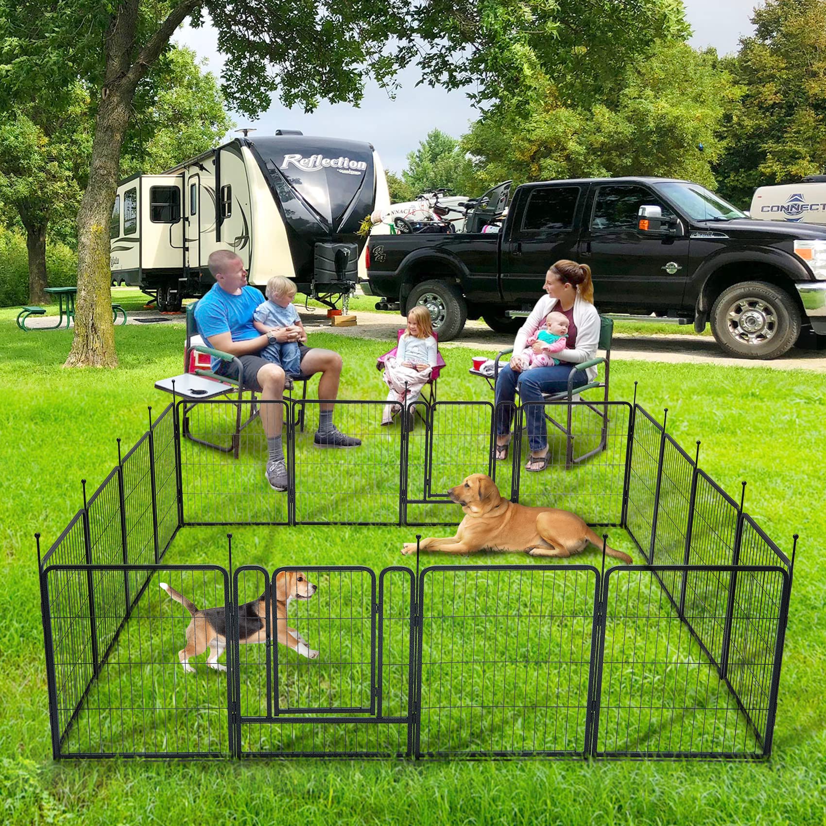 TMEE Dog Playpen - 8/16 Panels, 32" Height, Metal Outdoor Fence for Large/Medium/Small Dogs, Black, Model JD-DP