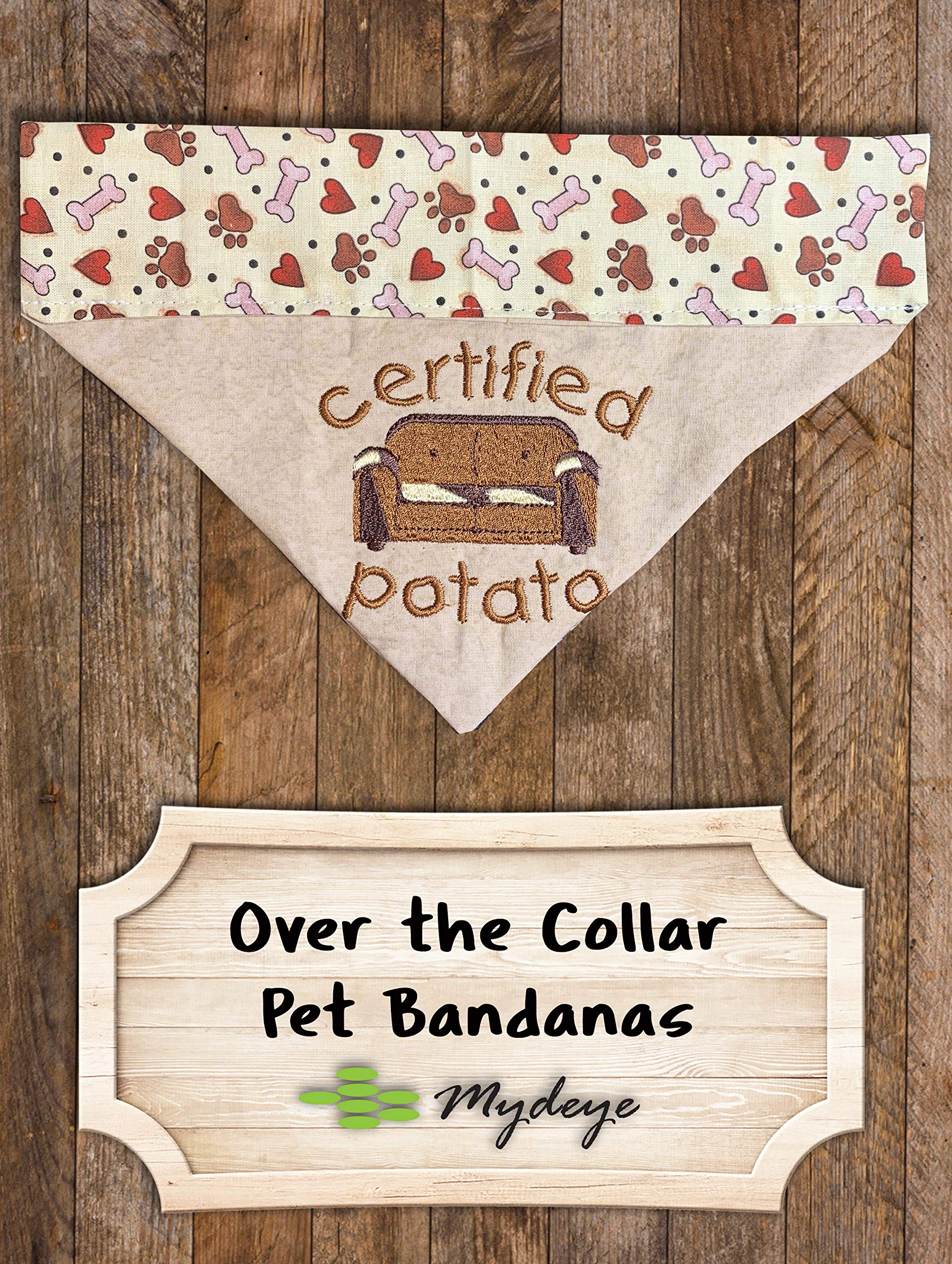 Couch Potato Dog Bandana/Over The Collar Funny Dog Bandana/Embroidered Personalized Dog Bandana (All Sizes)