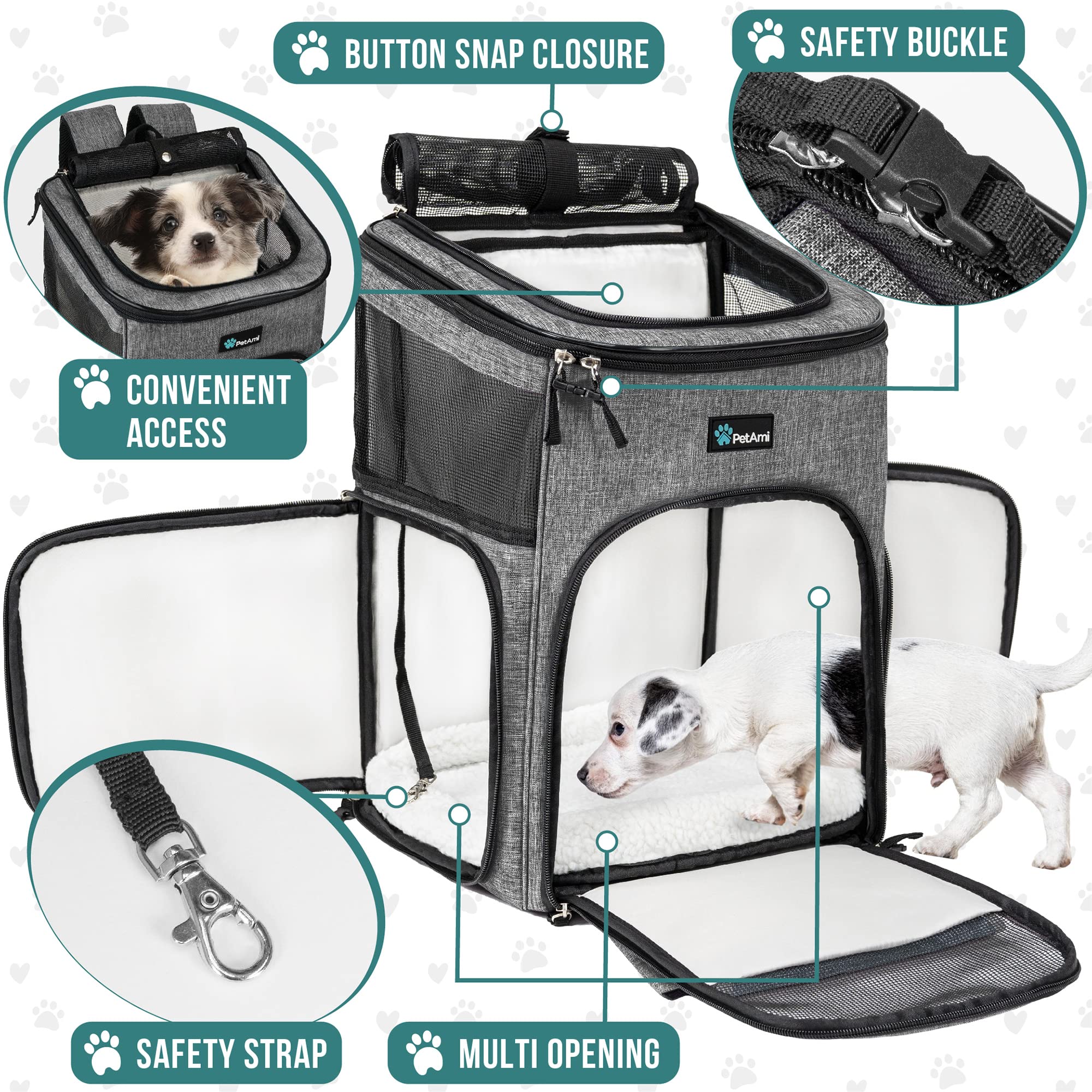 Petami Dog Backpack Carrier, Airline Approved Cat Backpacks For Carrying Small Large Cats, Pet Carrier Back Pack, Ventilated Soft Sided For Travel, Hiking, Camping, Max 18 Lbs, Heather Gray
