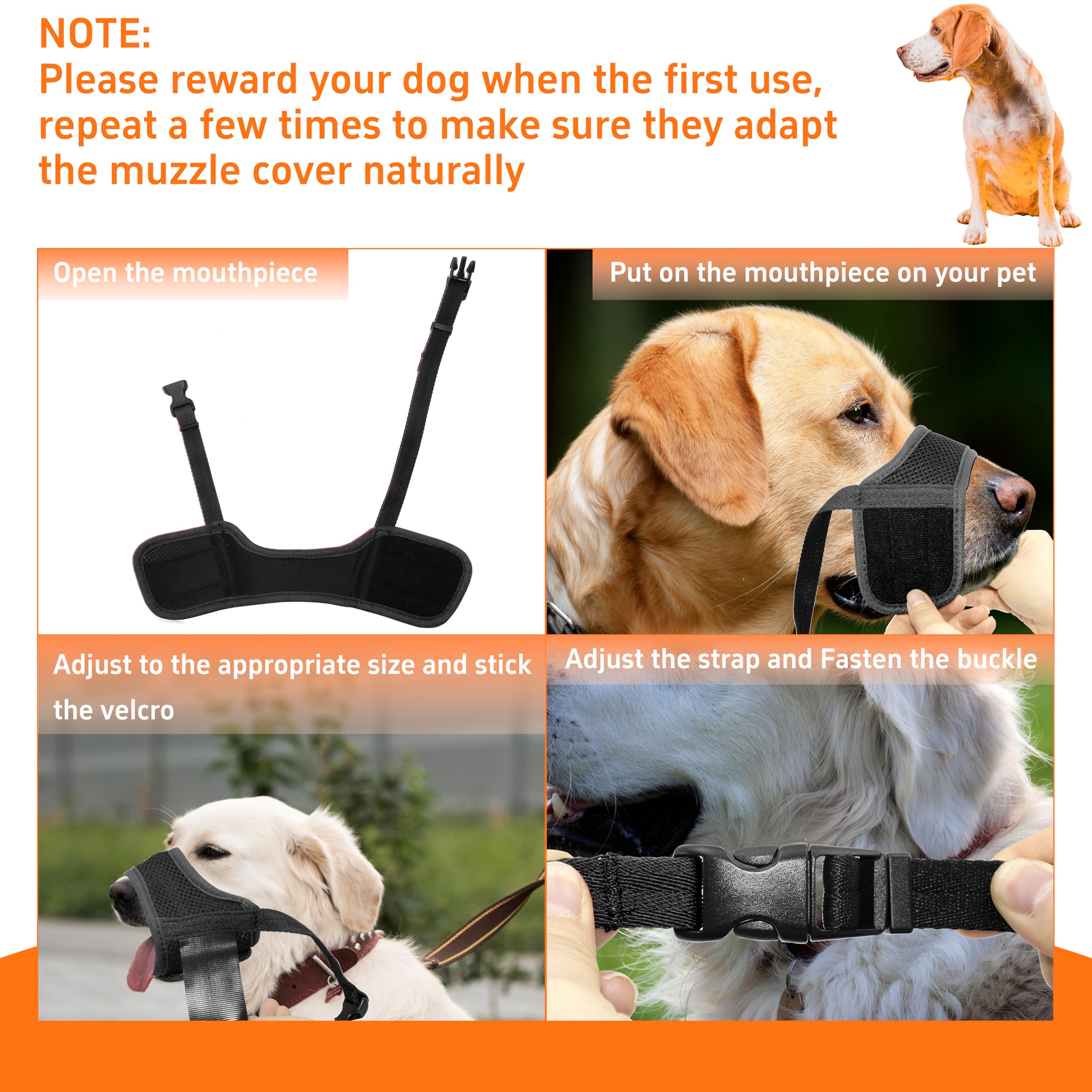 Seyezo Dog Muzzle, Soft Breathable Muzzle For Small Medium Large Dogs, Air Mesh Nylon Muzzle Cover Prevent Biting Barking Chewin