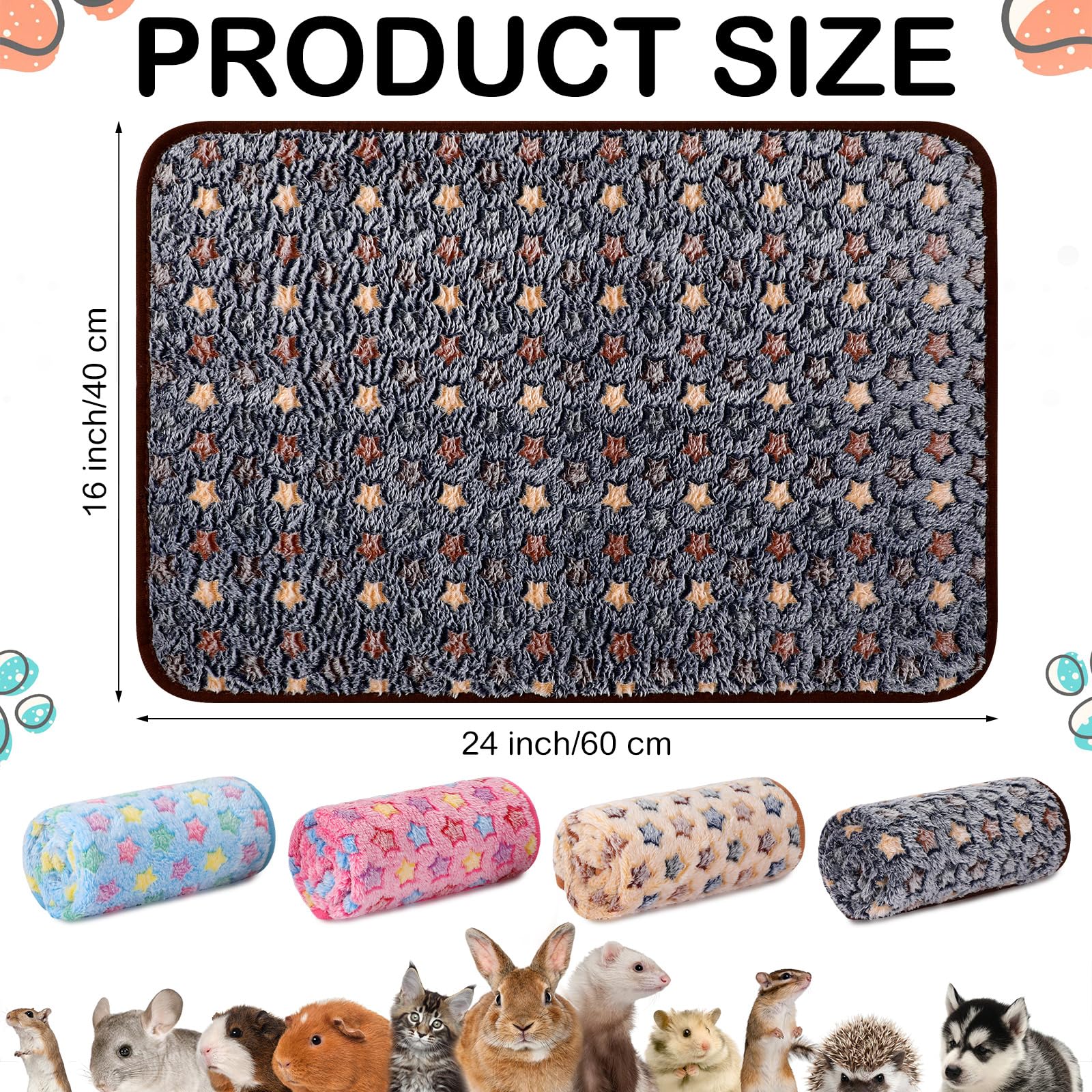 4 Pcs Waterproof Guinea Pig Blankets Washable Small Animal Fleece Bedding Absorbent Guinea Pig Cage Liners Reusable Pet Pee Pad