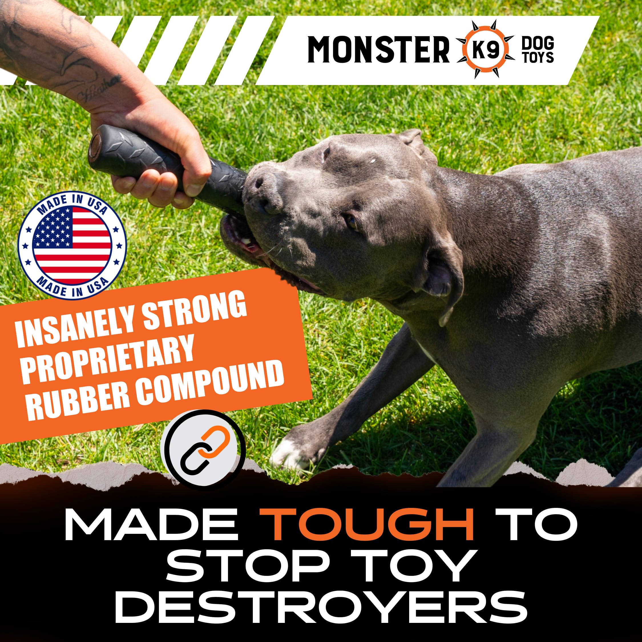 Monster K9 Indestructible Chew Stick - Lifetime Replacement - Medium & Large Breeds - Ultra Durable For Aggressive Chewers - Che