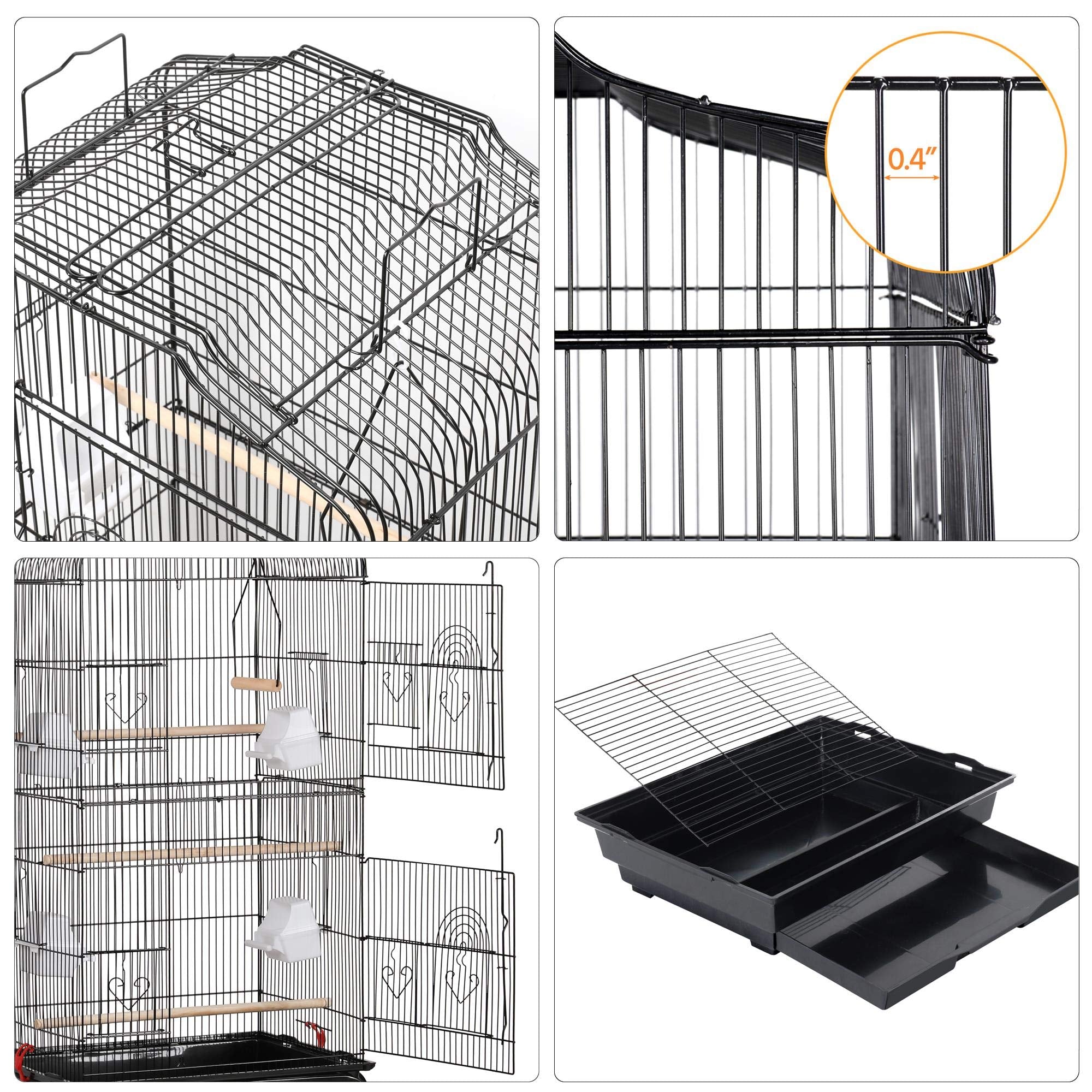 Yaheetech 64-Inch Open Top Bird Cage with Rolling Stand, Alloy Steel, Black, for Parrots, Lovebirds, Finches, and More