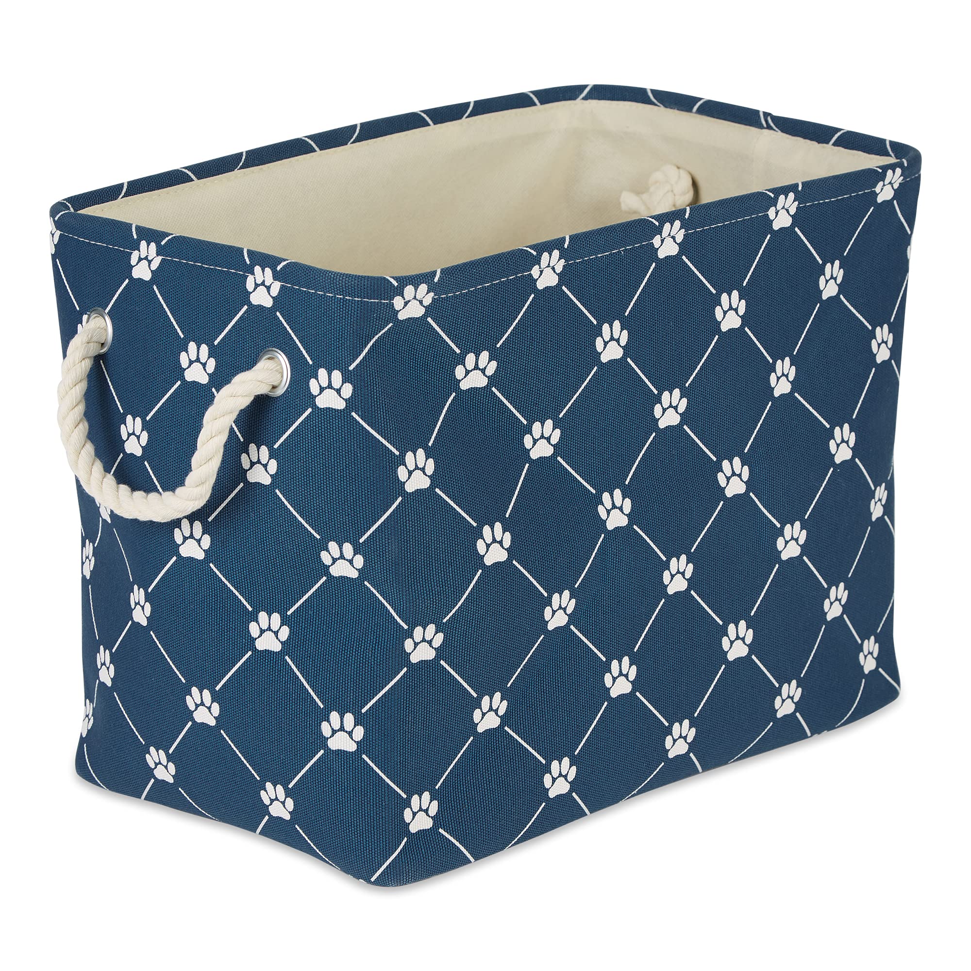 Bone Dry Pet Storage Paw and Bone, Trellis Collection, Small Rectangle, 14x8x9, Navy