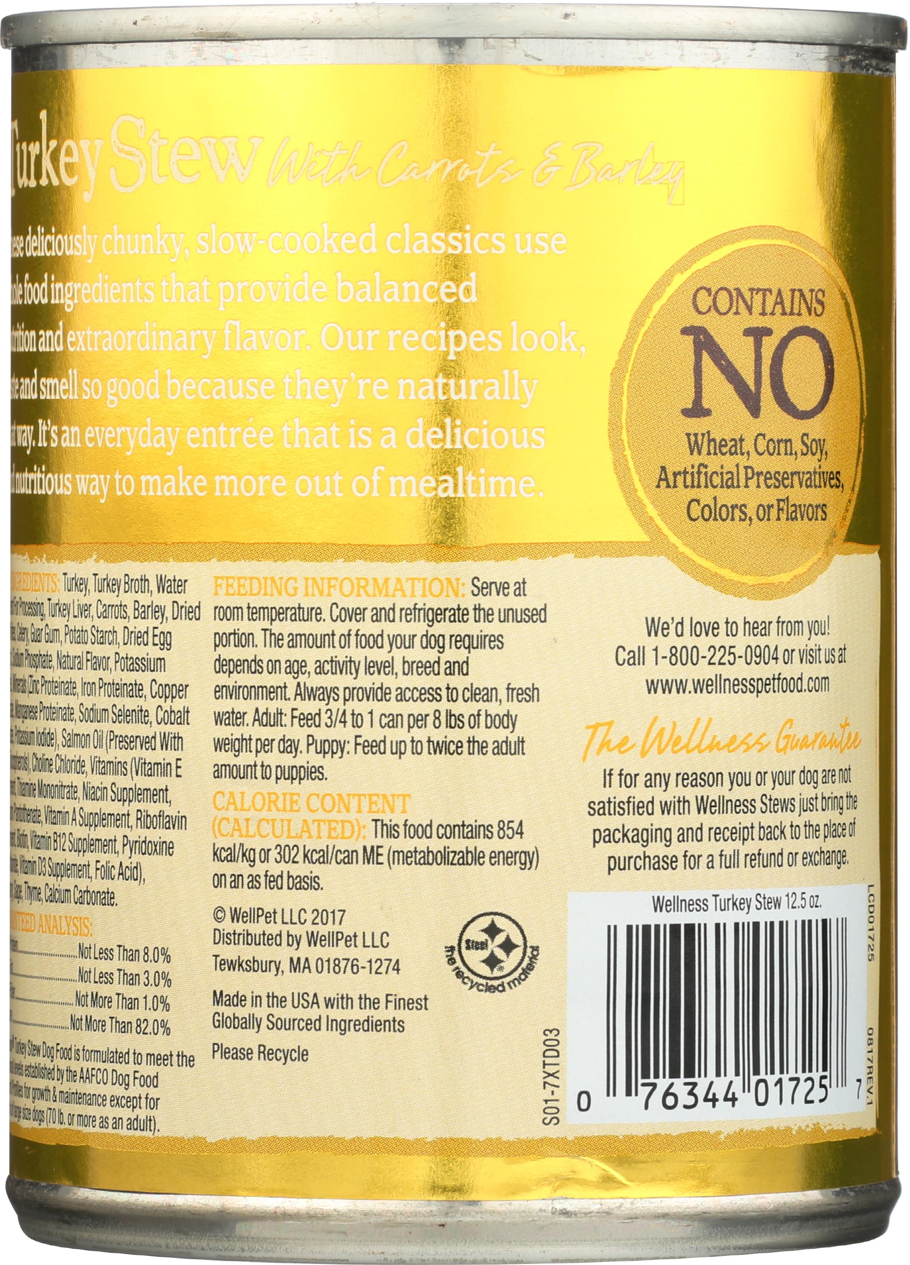 Wellness Natural Pet Food Grain Free Wet Canned Dog Food, Turkey Stew, 12.5 oz