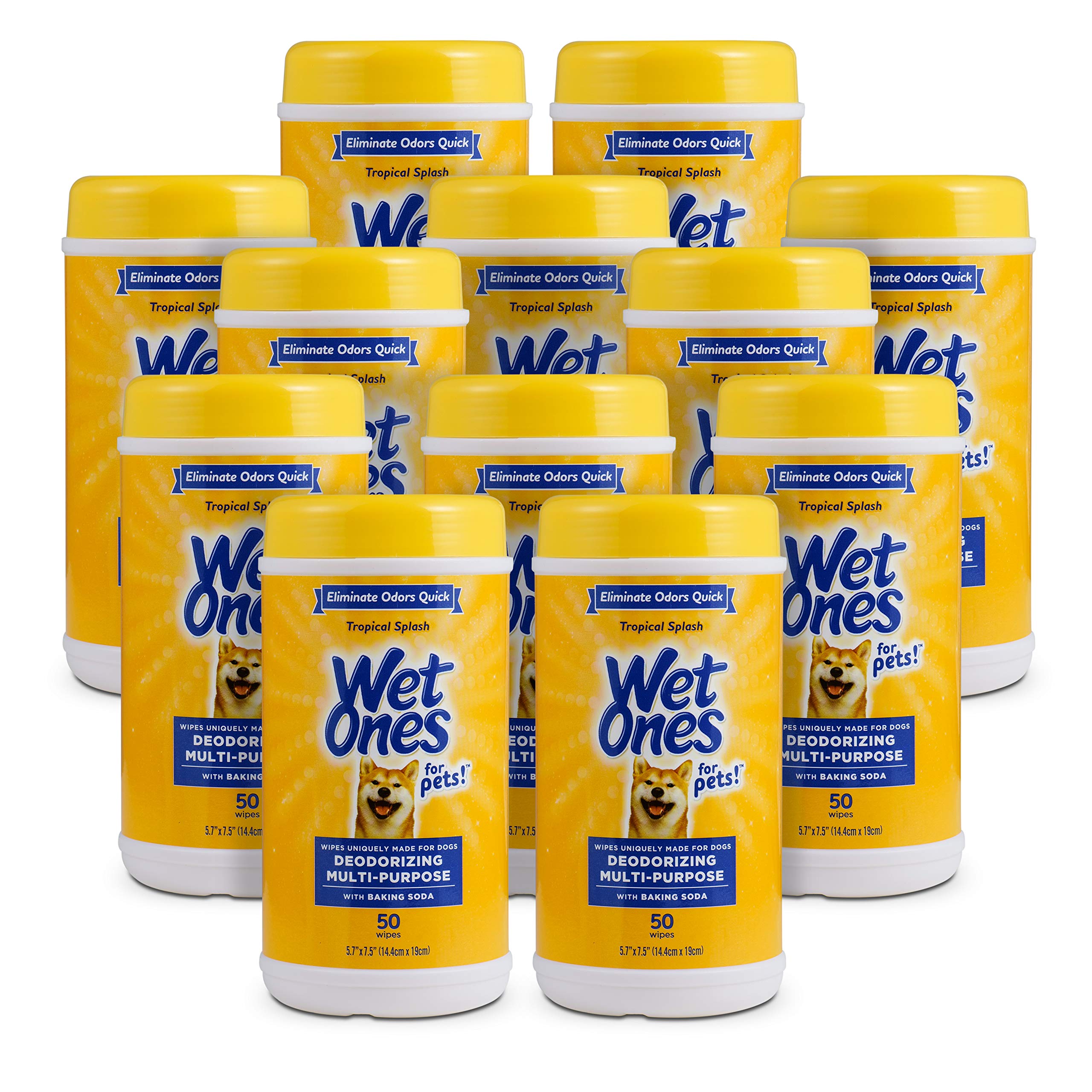 Wet Ones For Pets Deodorizing Multi-Purpose Dog Wipes With Baking Soda, 50 Count - 12 Pack | Dog Deodorizing Wipes For All Dogs In Tropical Splash Scent