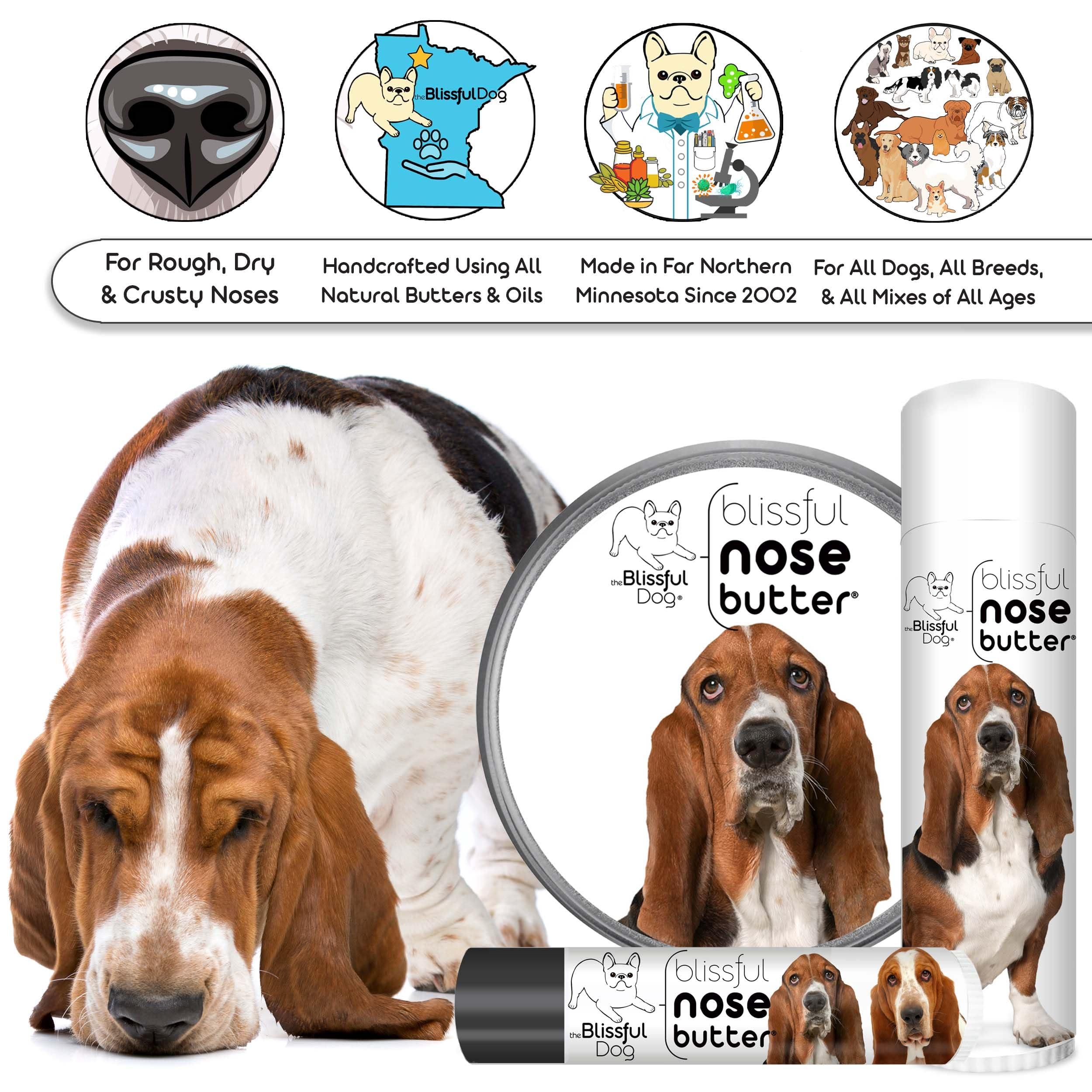 The Blissful Dog Basset Hound Unscented Nose Butter - Dog Nose Butter, 0.15 Ounce