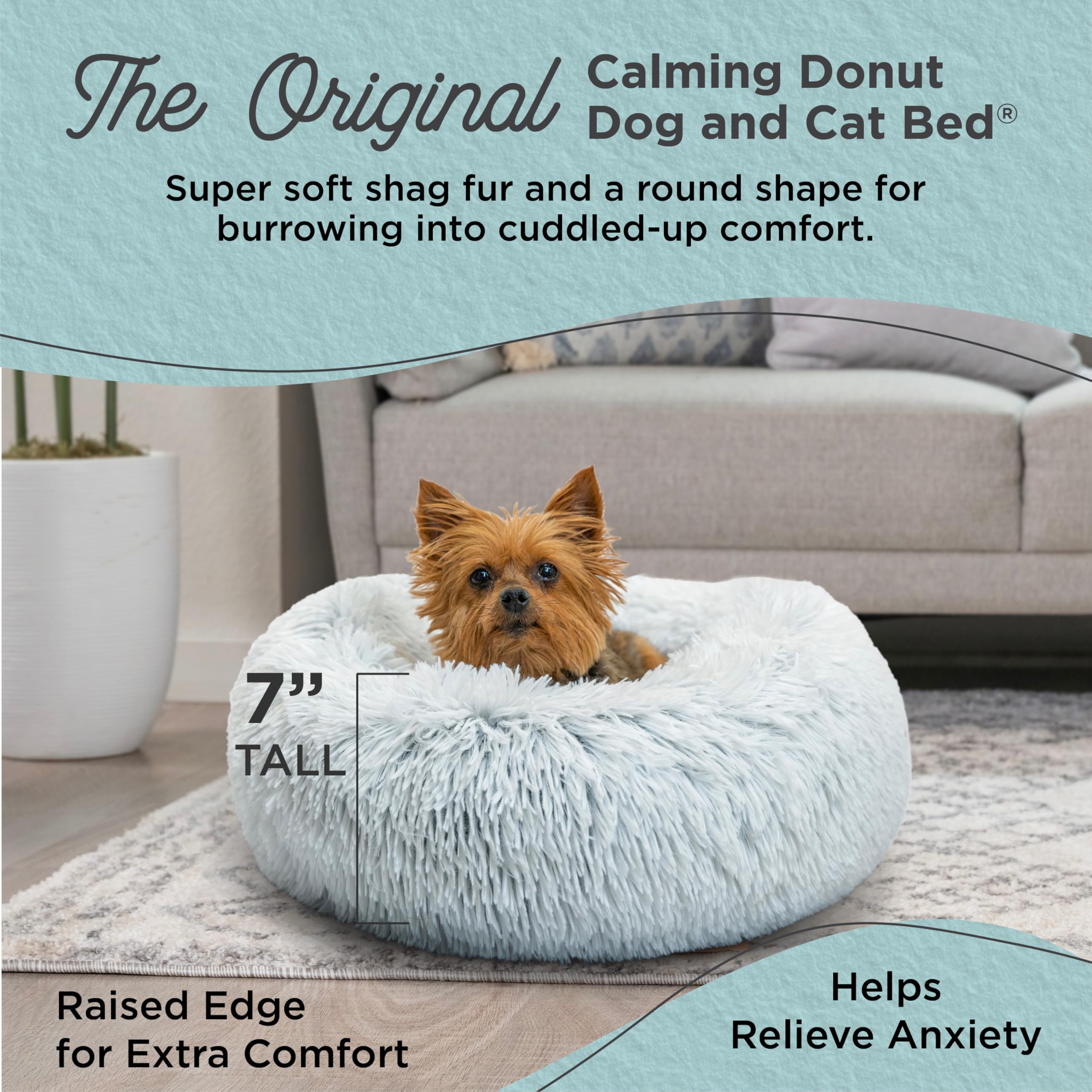 Best Friends By Sheri The Original Calming Donut Dog And Cat Bed In Shag Fur, Frost Gray, Extra Small, 18X18
