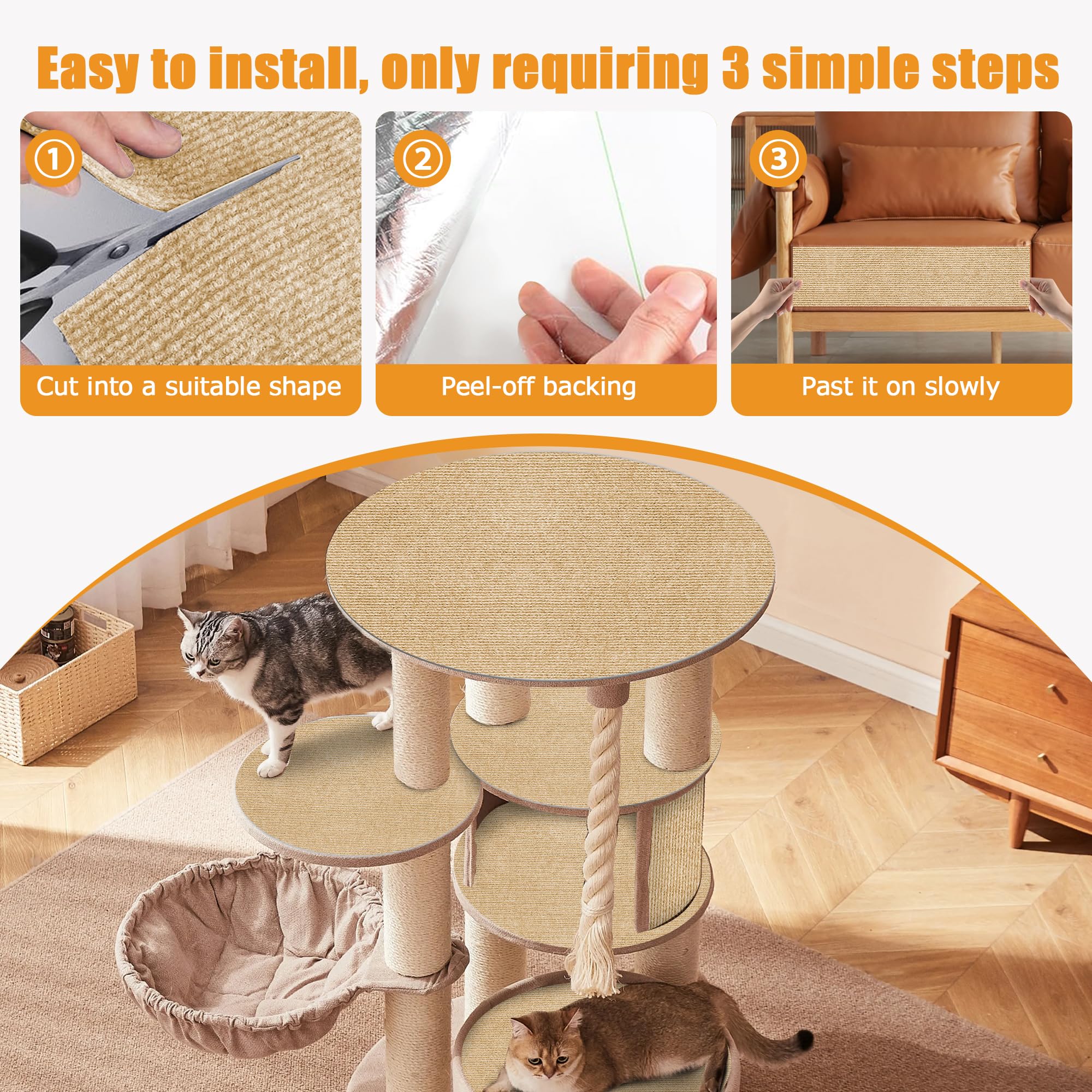 Cat Scratching Mat Self-Adhesive, Trimmable Furniture Protector For Couch, Sofa, Wall & Cat Trees - Durable Scratch Pad With Nan