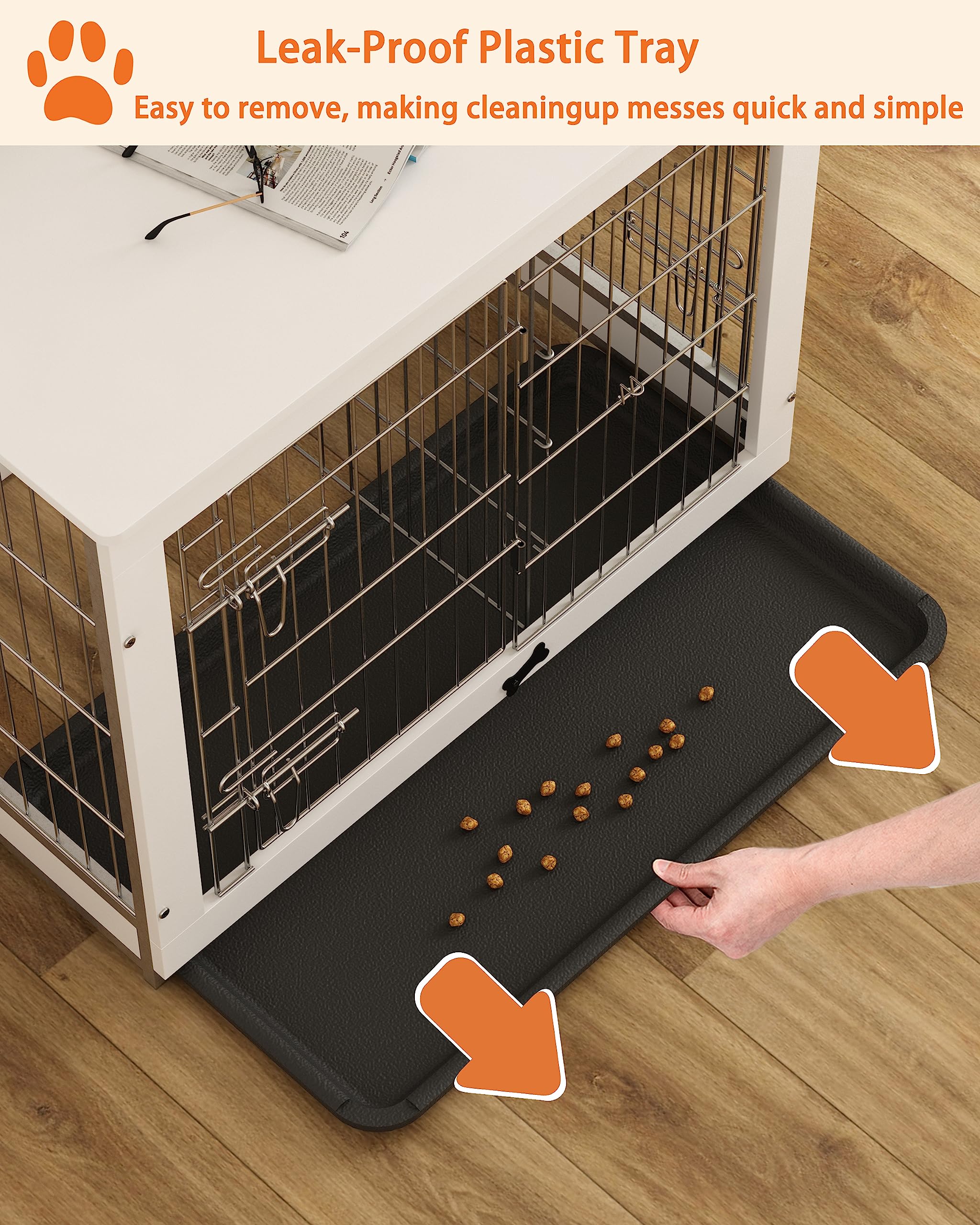 Piskyet Wooden Dog Crate Furniture with Divider Panel, Dog Crate End Table with Fixable Slide Tray, Double Doors Dog Kennel Indo