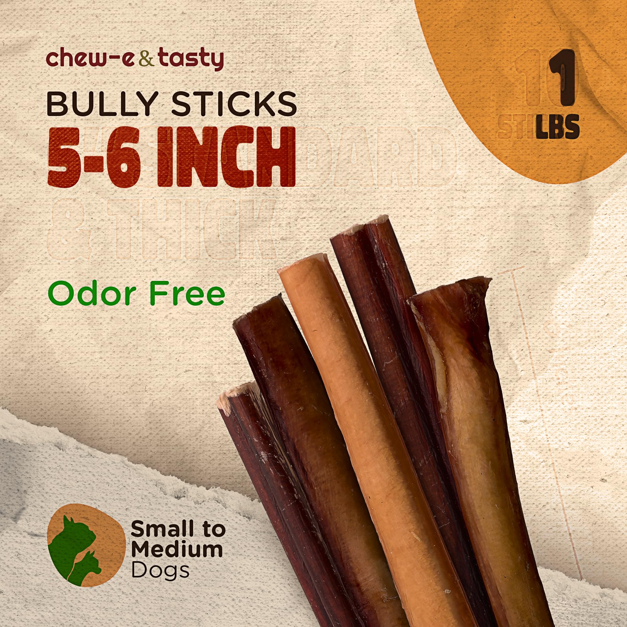 chew-e&tasty Premium Grade 5-6 Bully Sticks Dog Treats Single Ingredient Long Lasting High Protein 100% Natural Odor Free Grass-